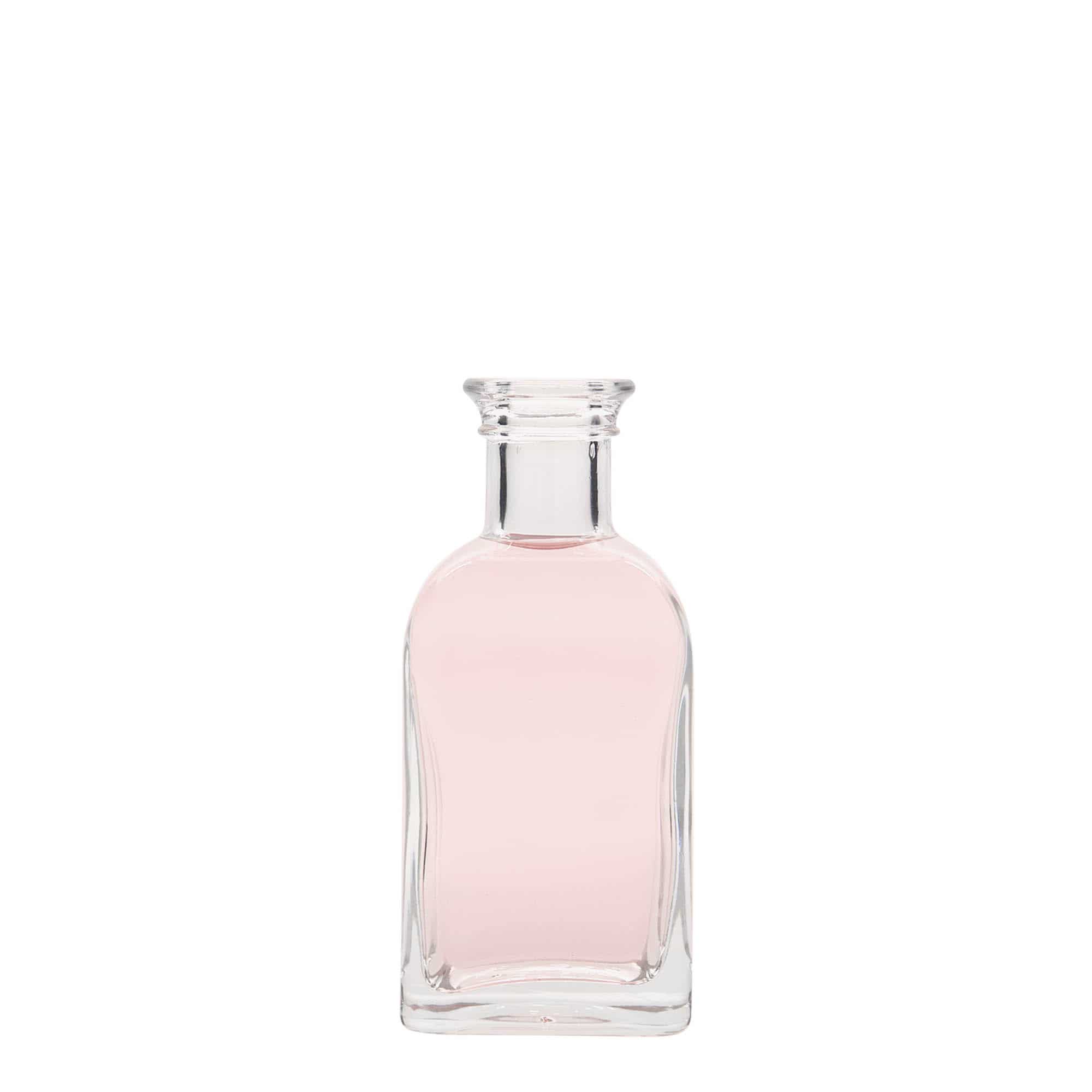 100 ml стъклена аптекарска бутилка „Carré“, квадратна, затваряне: коркова тапа