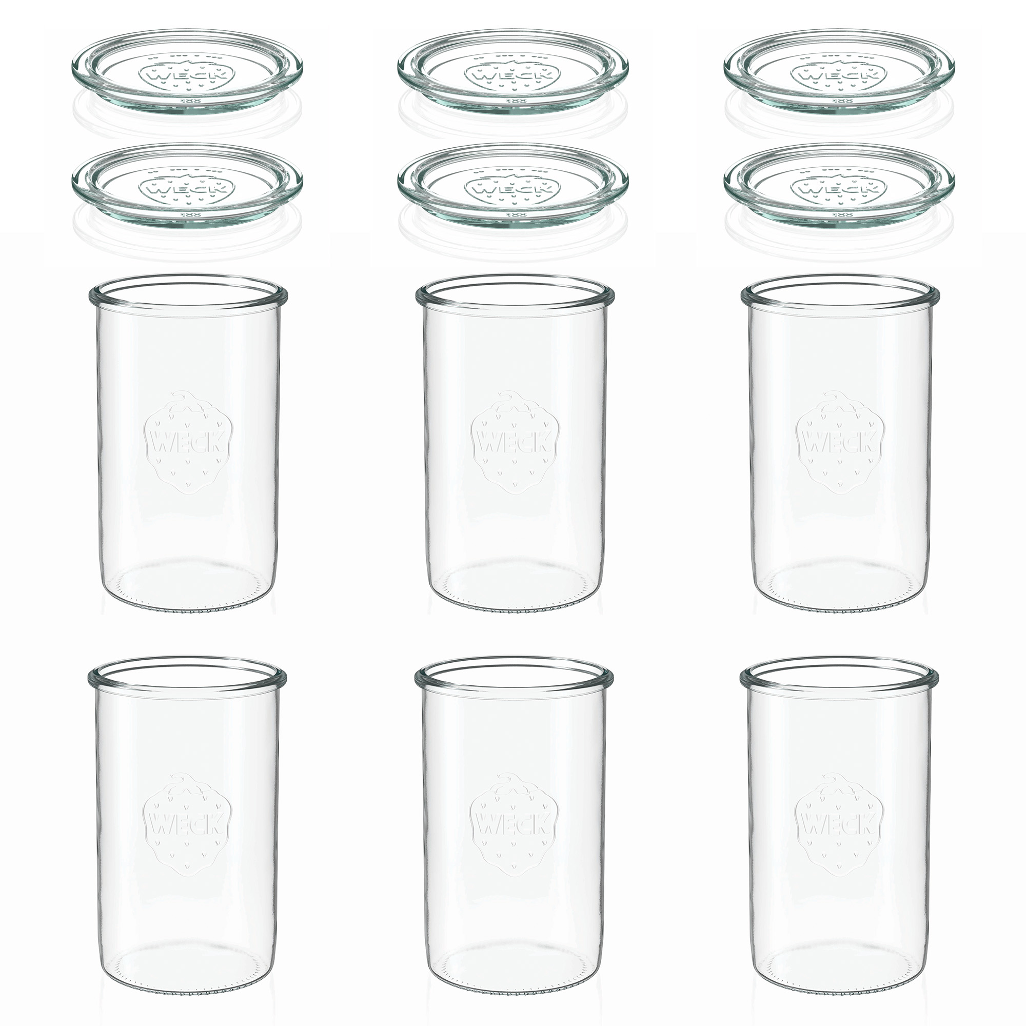 6x 1000 ml стъклен буркан WECK с широко гърло със стъклен капак RR 100