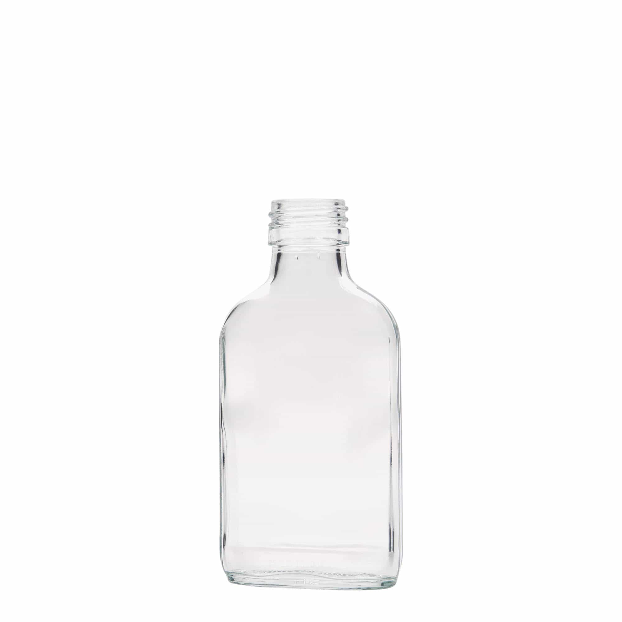 100 ml джобна бутилка, правоъгълна, стъклена, затваряне: капачка PP 28