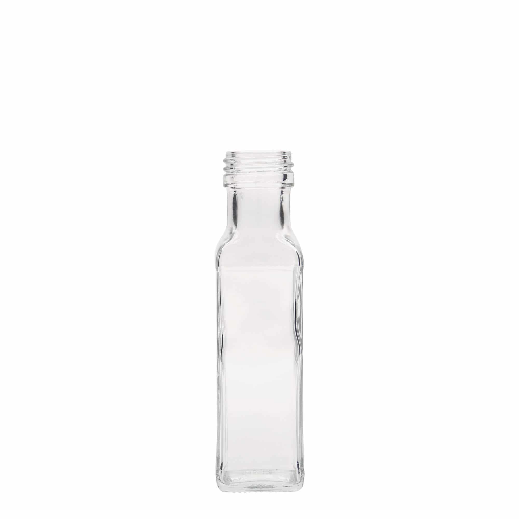 100 ml стъклена бутилка „Marasca“, квадратна, затваряне: капачка PP 31,5 100 ml стъклена бутилка „Marasca“, квадратна, затваряне: капачка PP 31,5