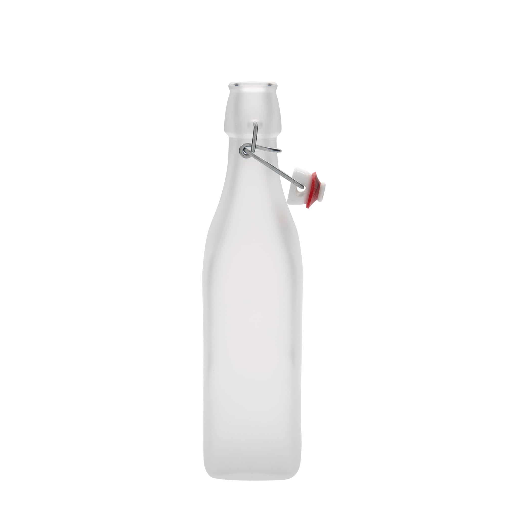 500 ml стъклена бутилка „Swing“, квадратна, бяла, затваряне: тапа с клипс