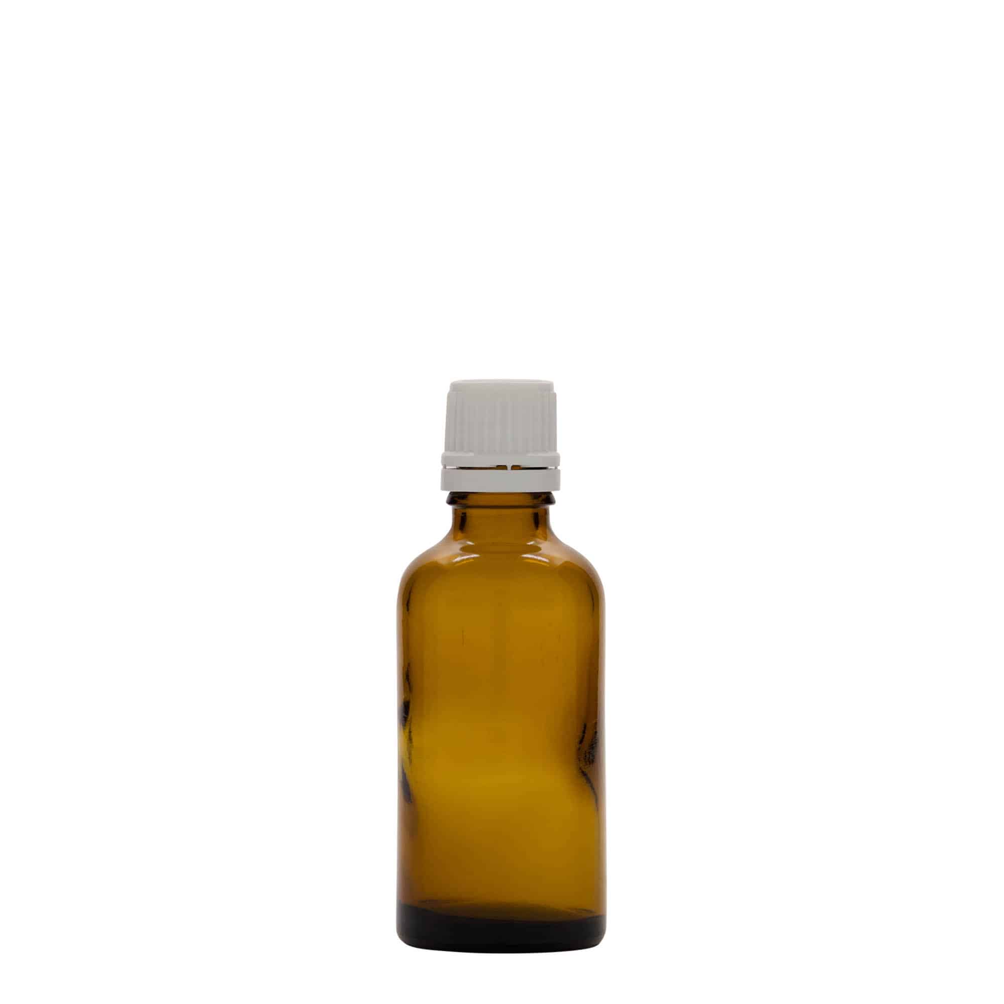 50 ml бутилка за лекарства, стъклена, кафява, затваряне: винтова капачка с резба DIN 18