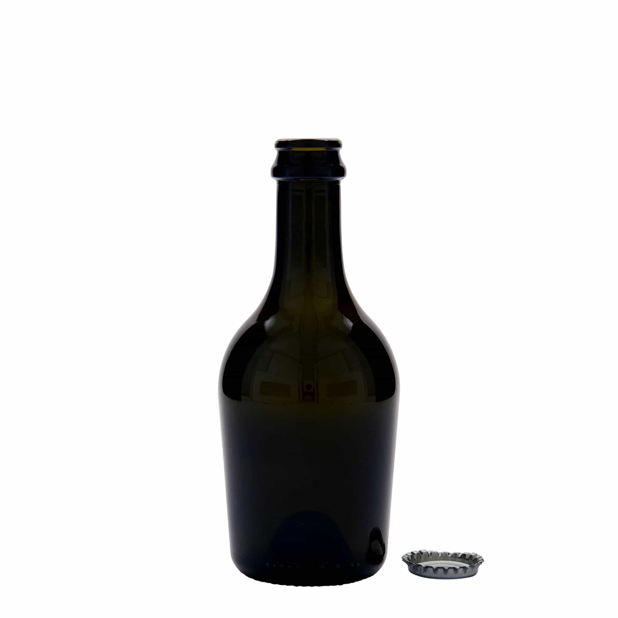 330 ml бутилка за бира/шампанско „Butterfly“, стъклена, антично зелено, затваряне: метална капачка за бутилки