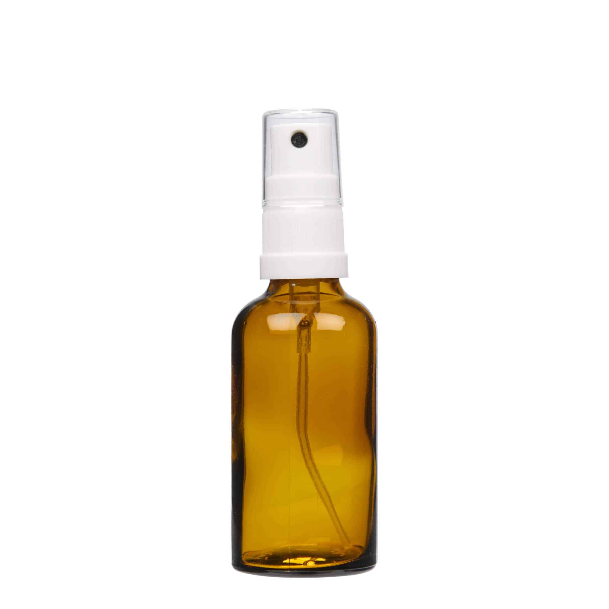 50 ml спрей бутилка за лекарства, стъклена, кафява, затваряне: винтова капачка с резба DIN 18