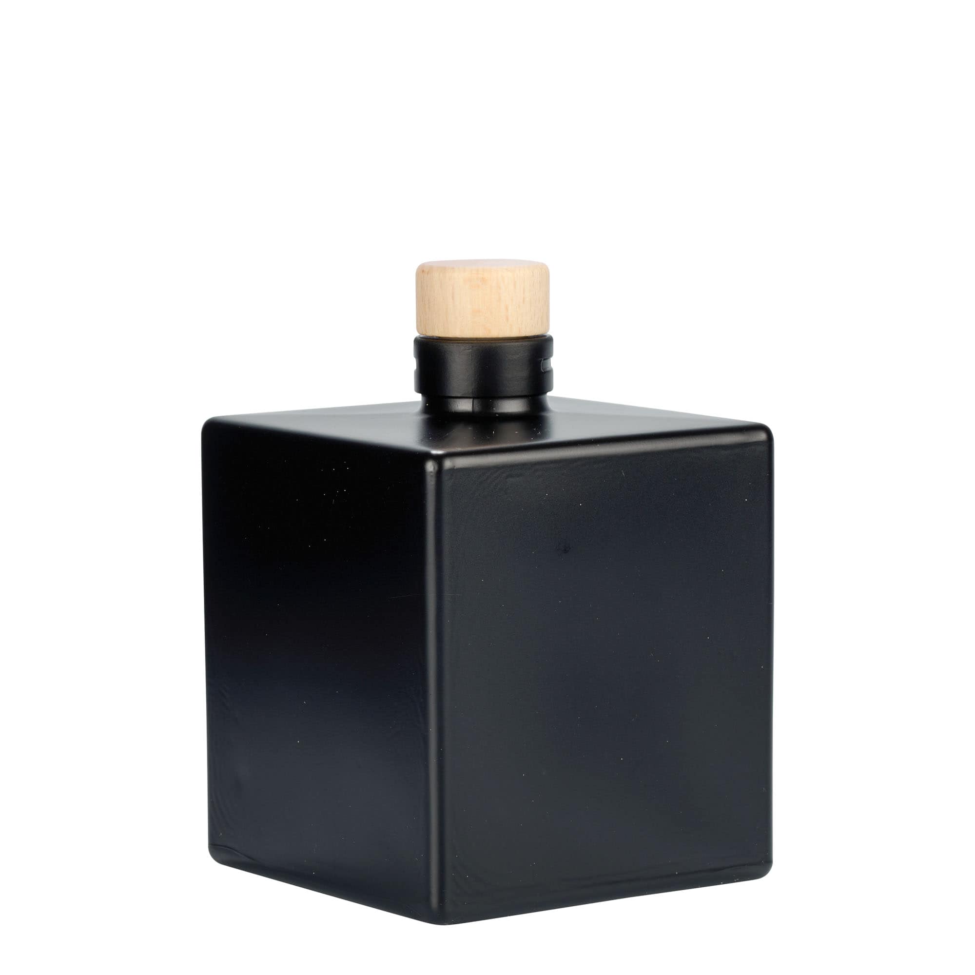 500 ml стъклена бутилка „Cube“, квадратна, черна, затваряне: коркова тапа