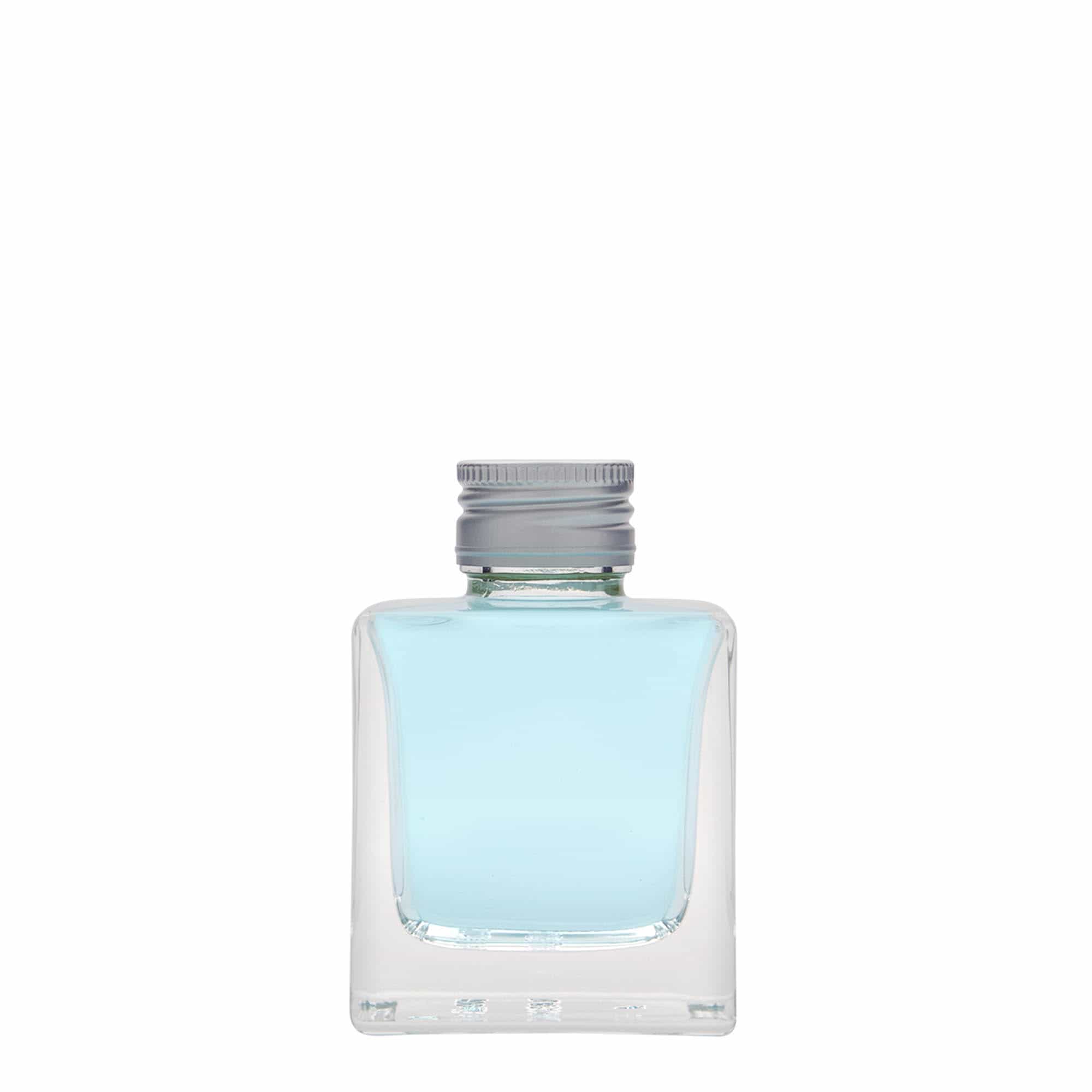 100 ml стъклена бутилка „Cube“, квадратна, затваряне: капачка PP 28