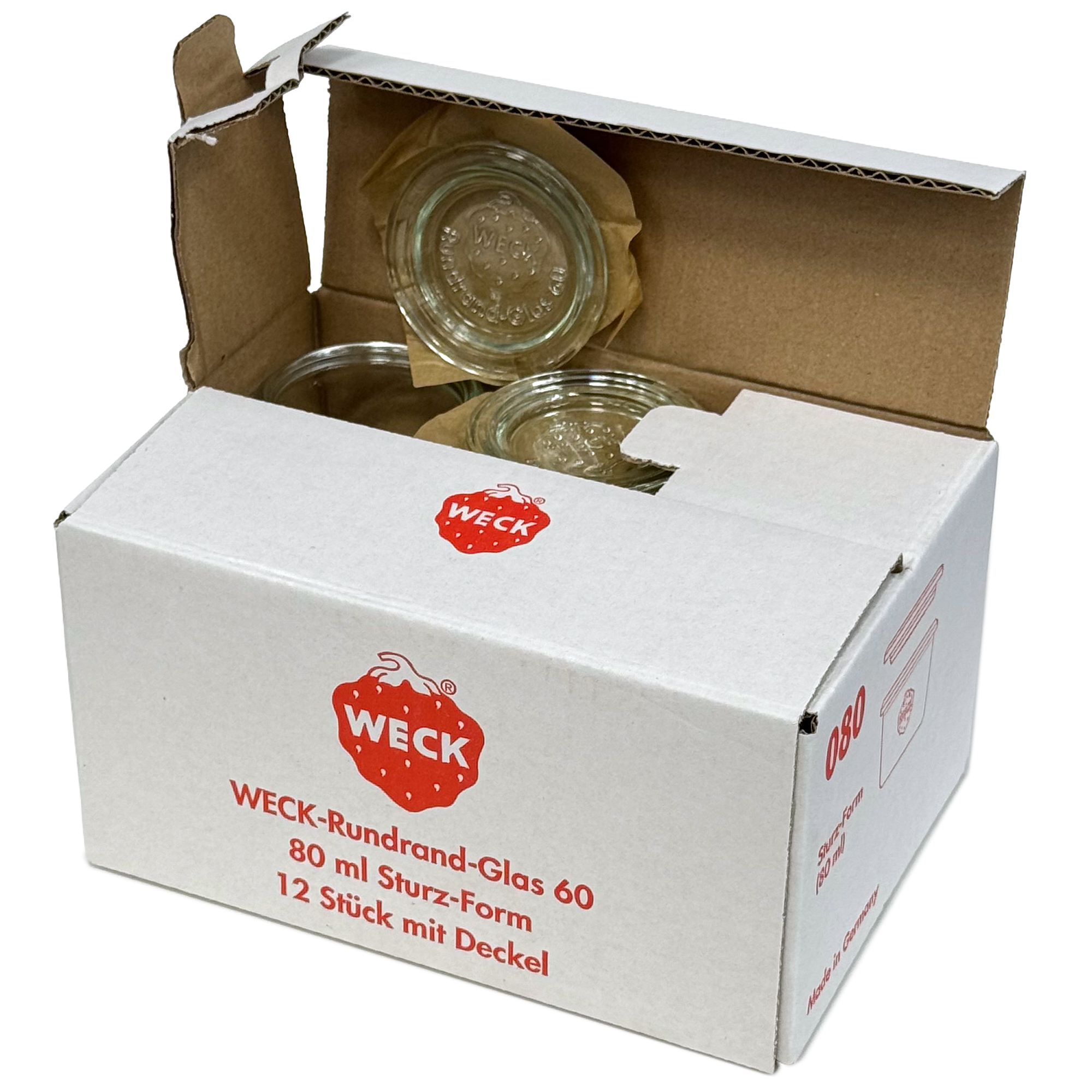 12x 80 ml стъклен буркан WECK с широко гърло със стъклен капак RR 60