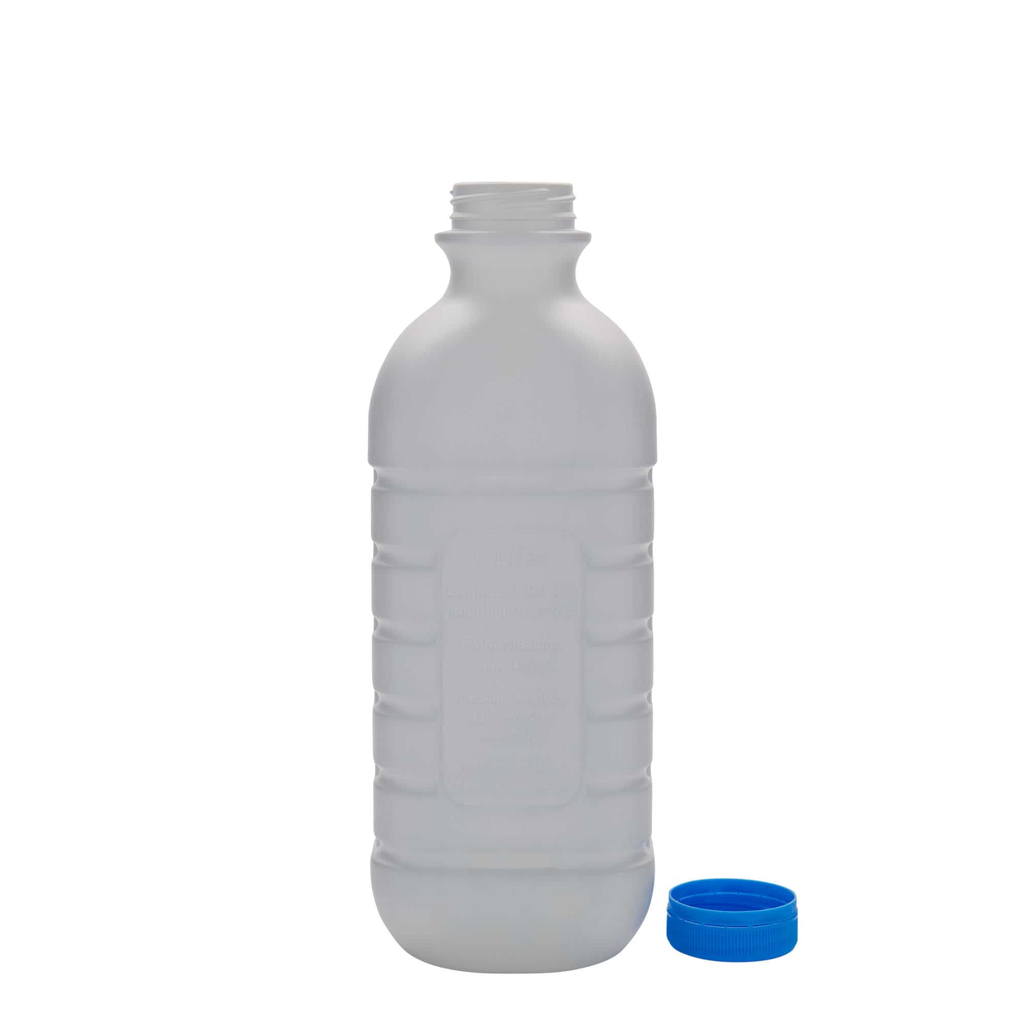 1000 ml бутилка за мляко, правоъгълна, HDPE пластмаса, бяла, затваряне: PEHD40