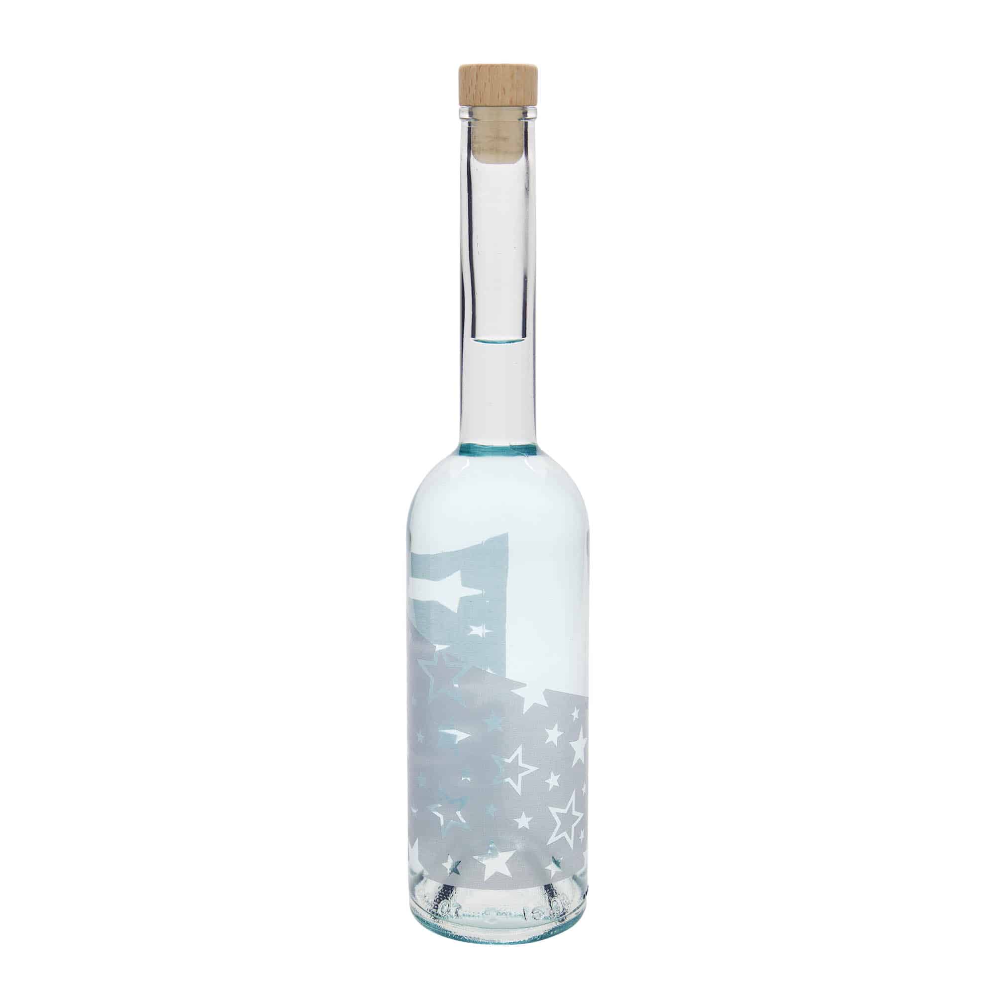 500 ml стъклена бутилка „Опера“, мотив: сребърни звезди, затваряне: коркова тапа