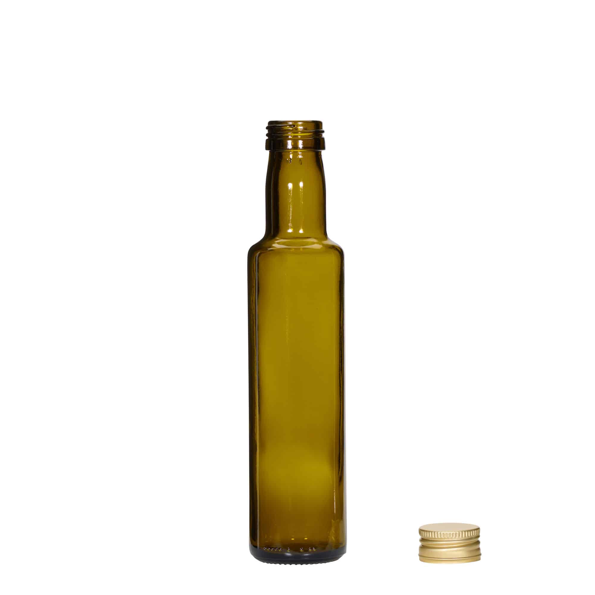 250 ml стъклена бутилка „Dorica“, антично зелено, затваряне: капачка PP 31,5