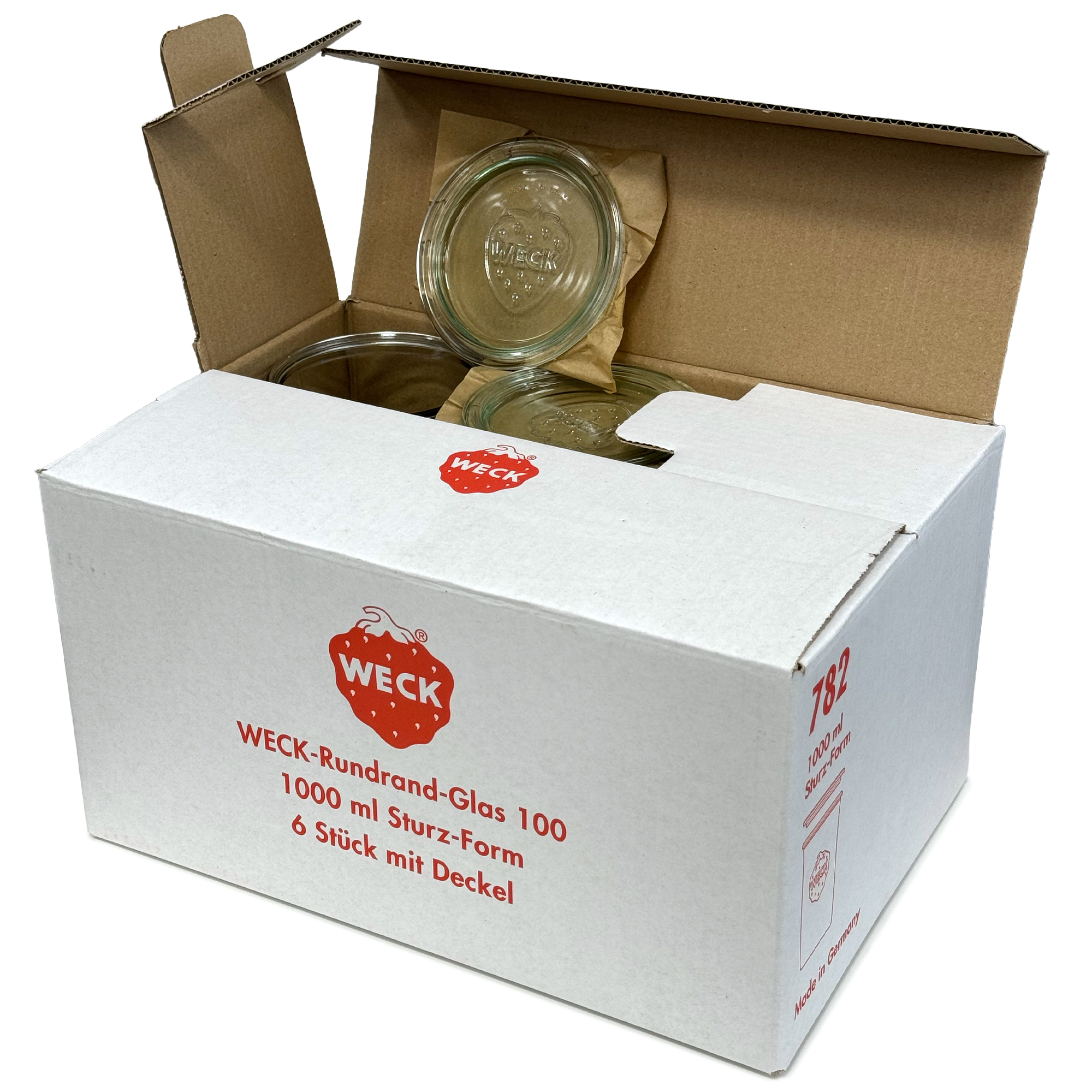 6x 1000 ml стъклен буркан WECK с широко гърло със стъклен капак RR 100