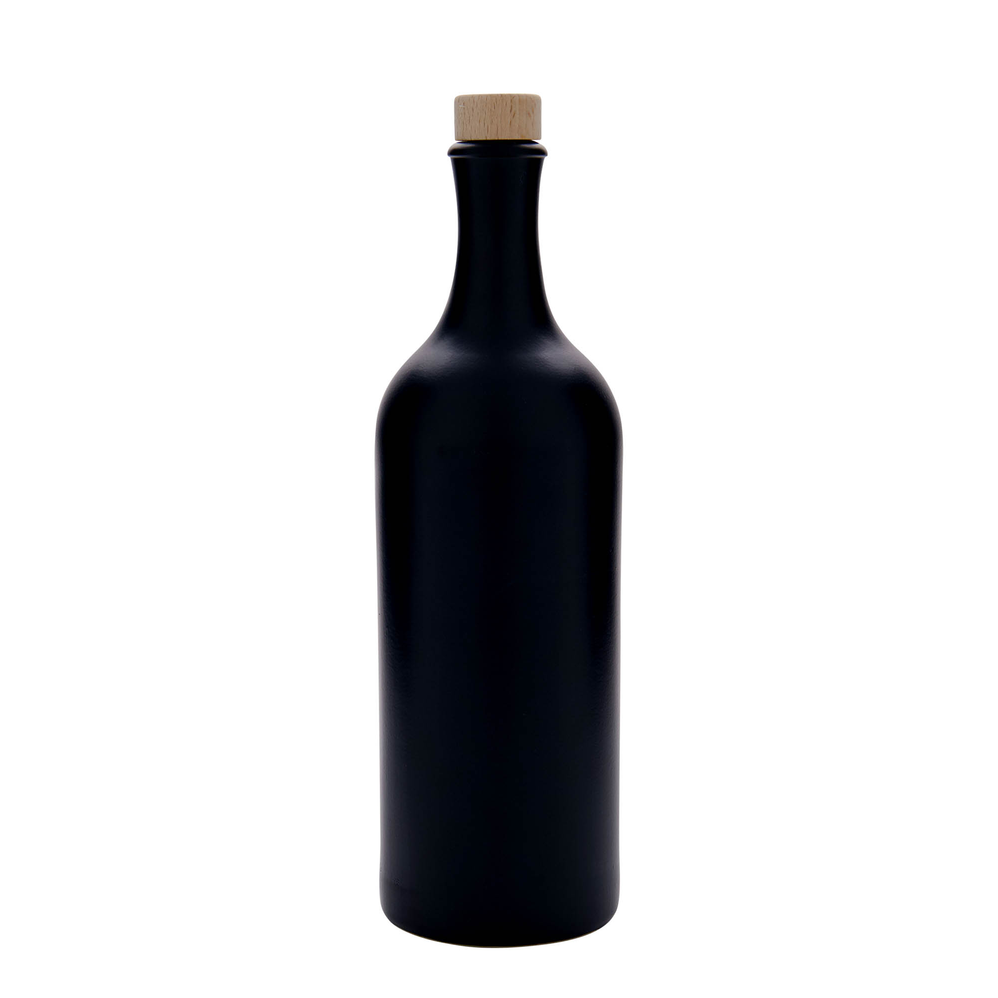 750 ml бутилка с дълго гърло, каменна керамика, черна, затваряне: коркова тапа