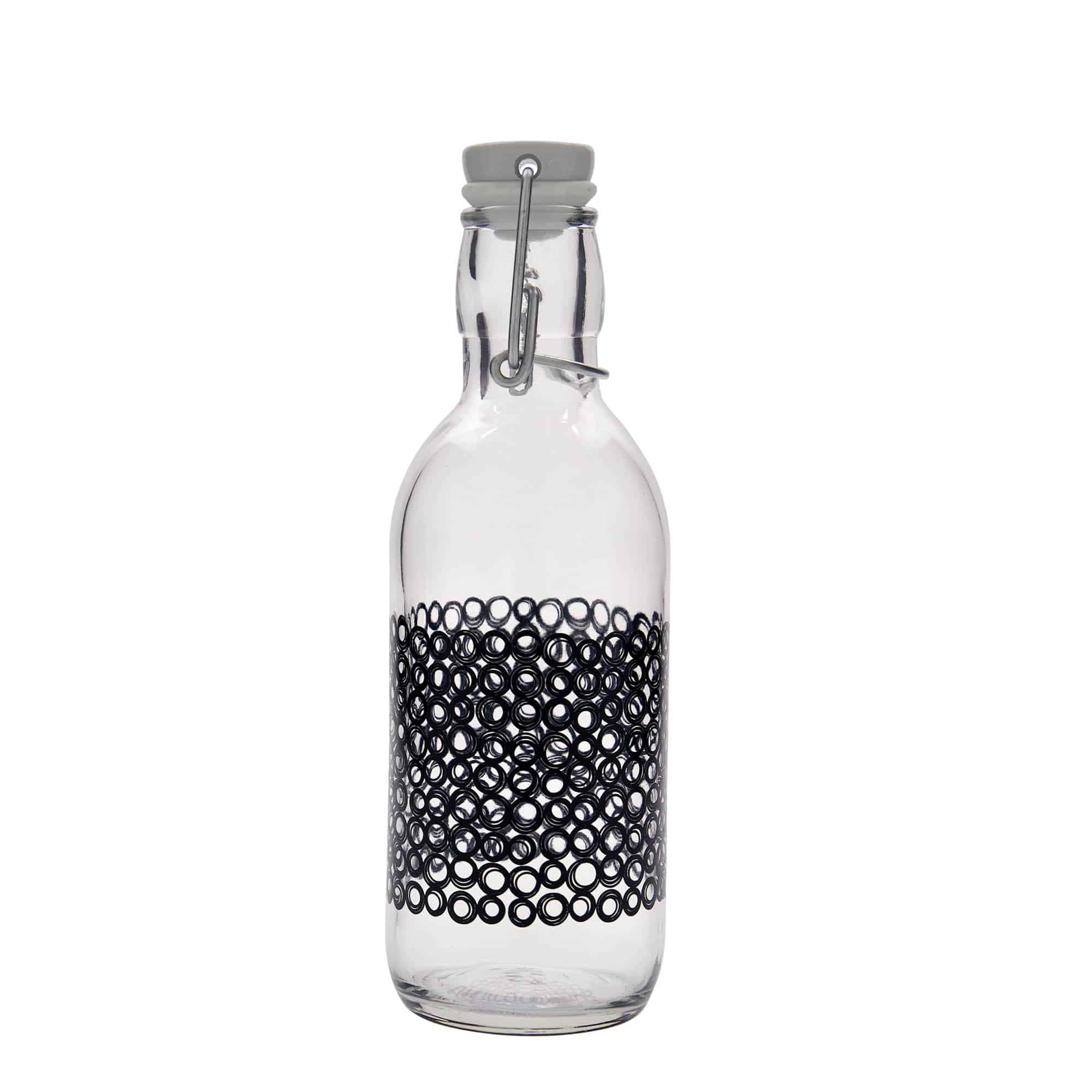 500 ml стъклена бутилка „Emilia“, мотив: Circola nero, затваряне: тапа с клипс