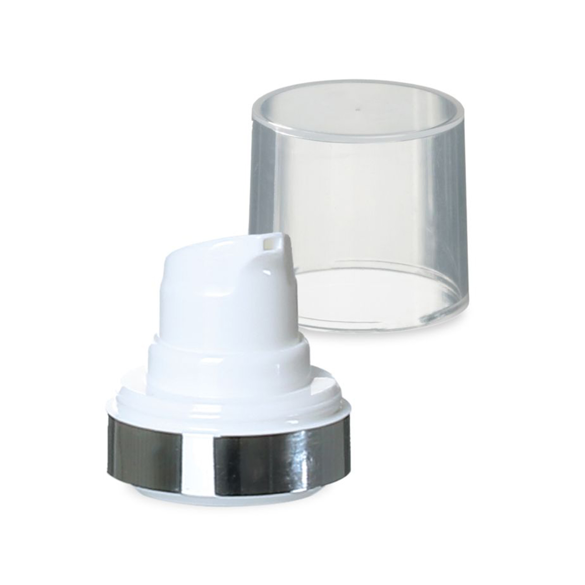 Airless глава Micro сребърна ивица + естествен цвят, лъскава капачка за щекер Airless глава Micro сребърна ивица + естествен цвят, лъскава капачка за щекер