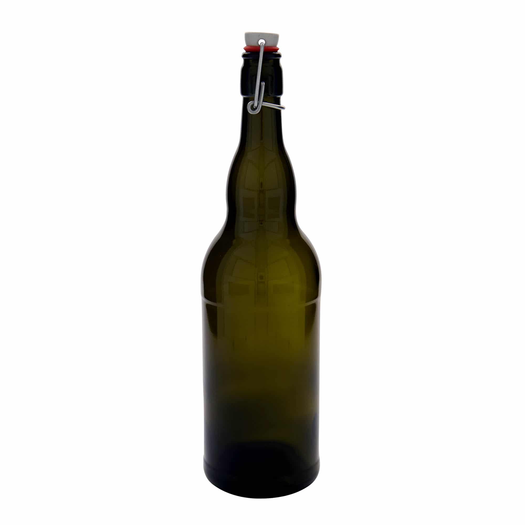 1000 ml бутилка за бира „Белгия“, стъклена, антично зелено, затваряне: тапа с клипс