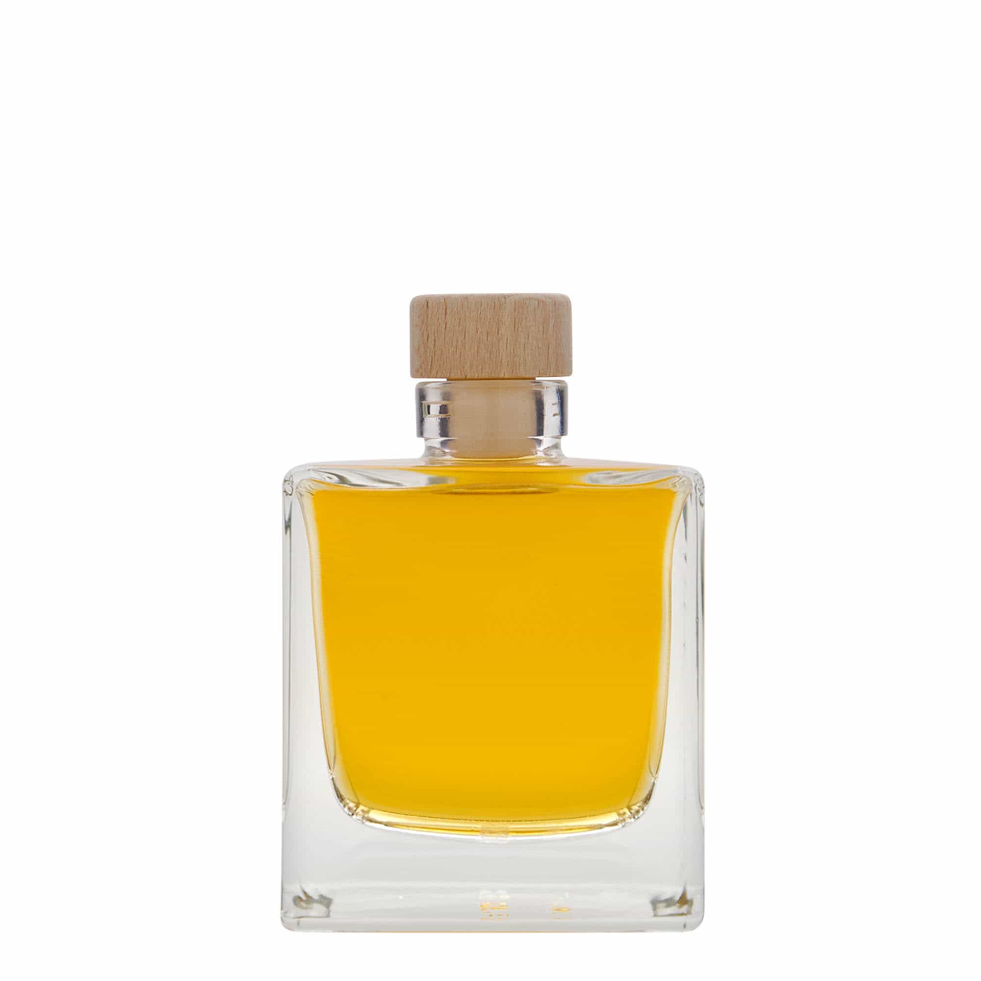 200 ml стъклена бутилка „Cube“, квадратна, затваряне: коркова тапа
