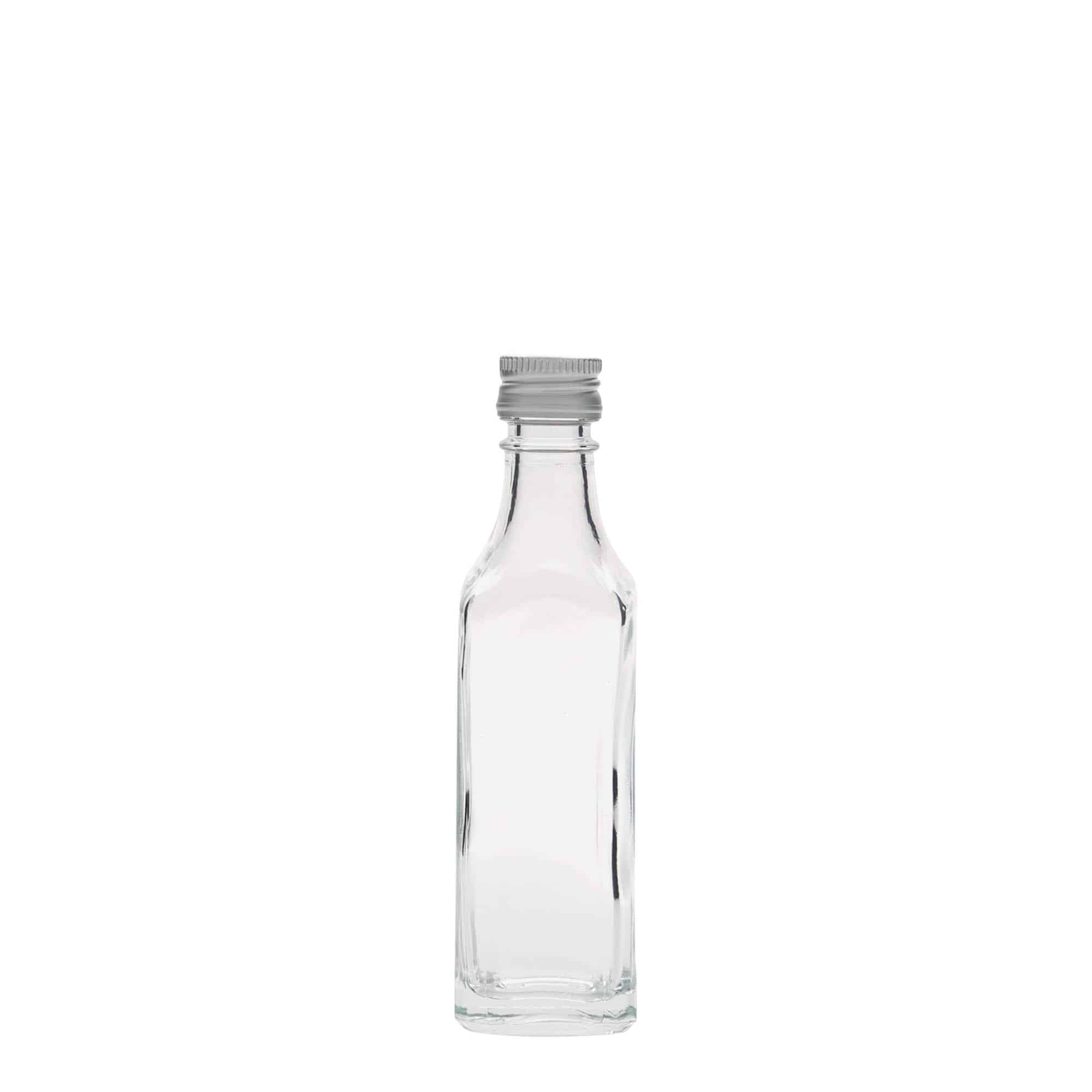 50 ml стъклена бутилка „Siena“, квадратна, затваряне: капачка PP 18