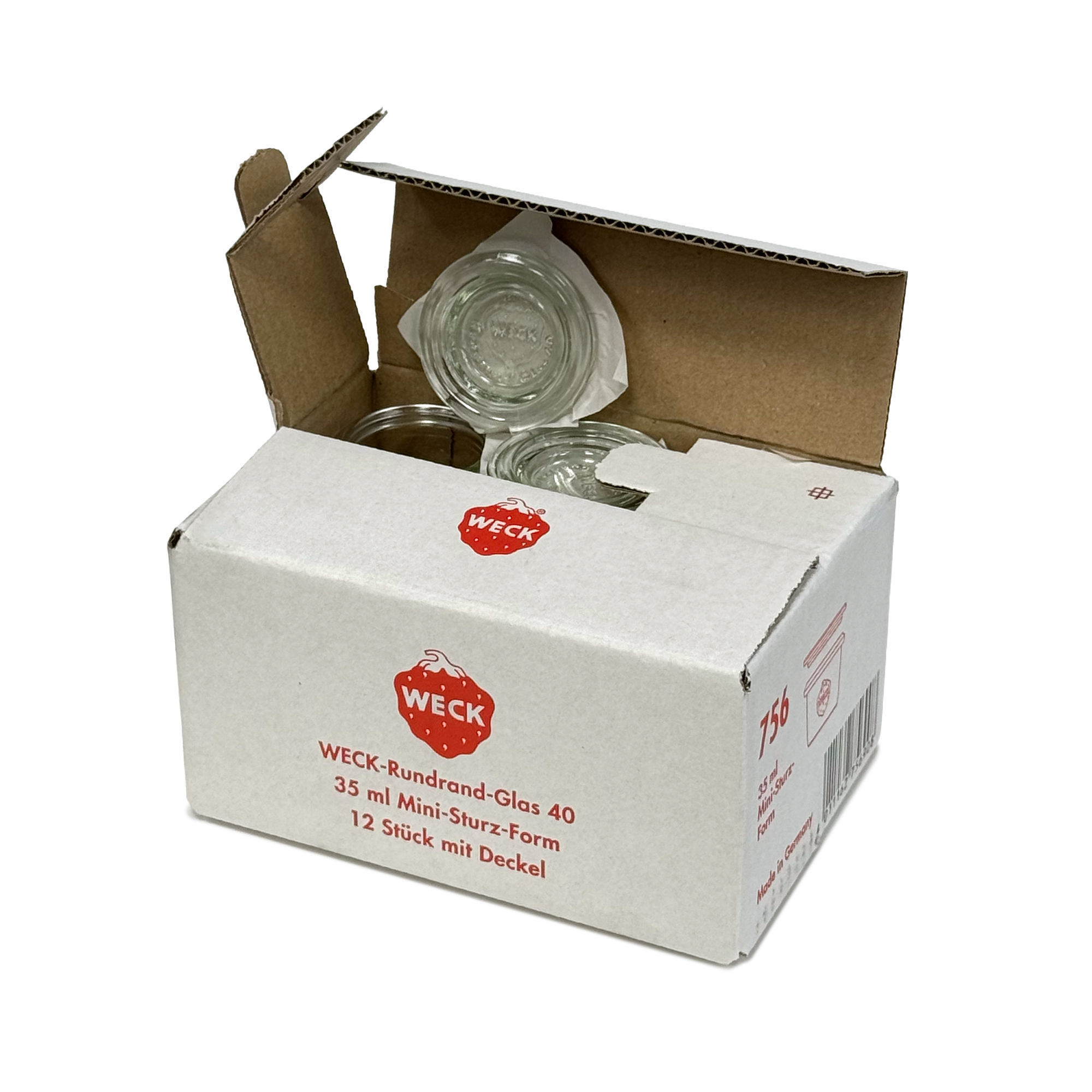 12x 35 ml стъклен буркан WECK с широко гърло със стъклен капак RR 40