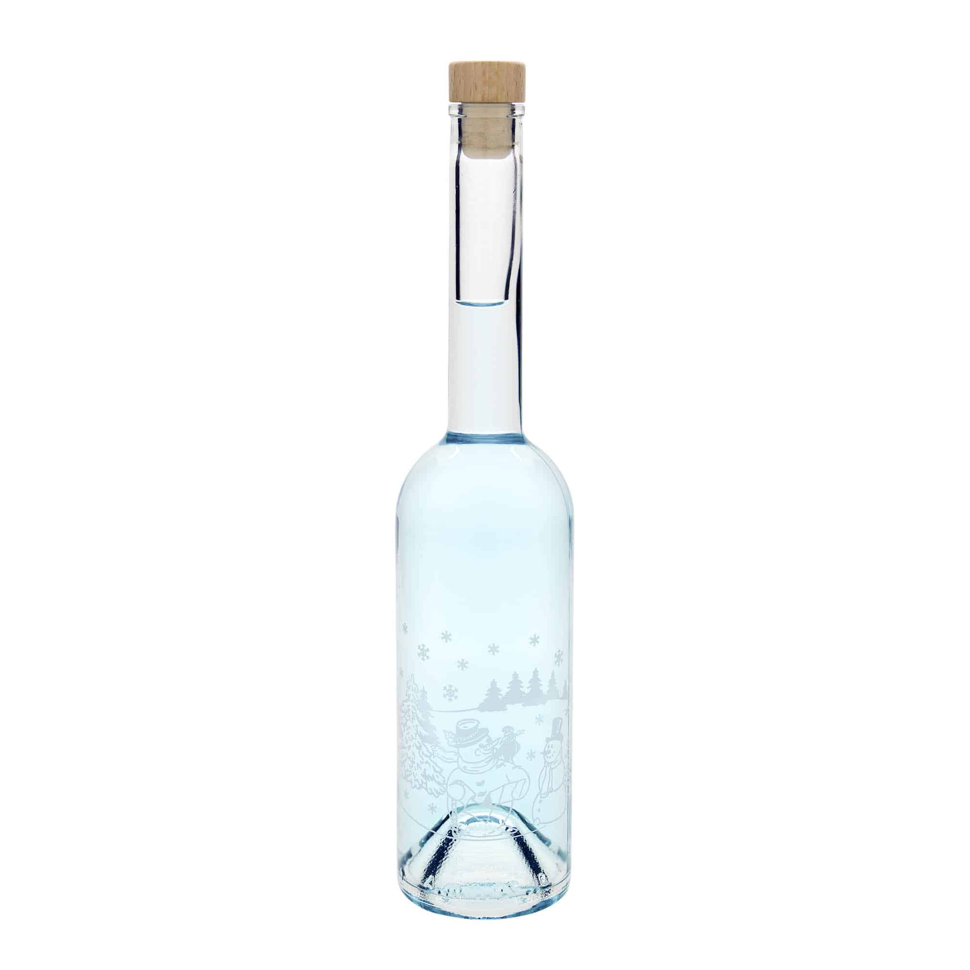 500 ml стъклена бутилка „Опера“, мотив: бутилка със снежен човек, затваряне: коркова тапа