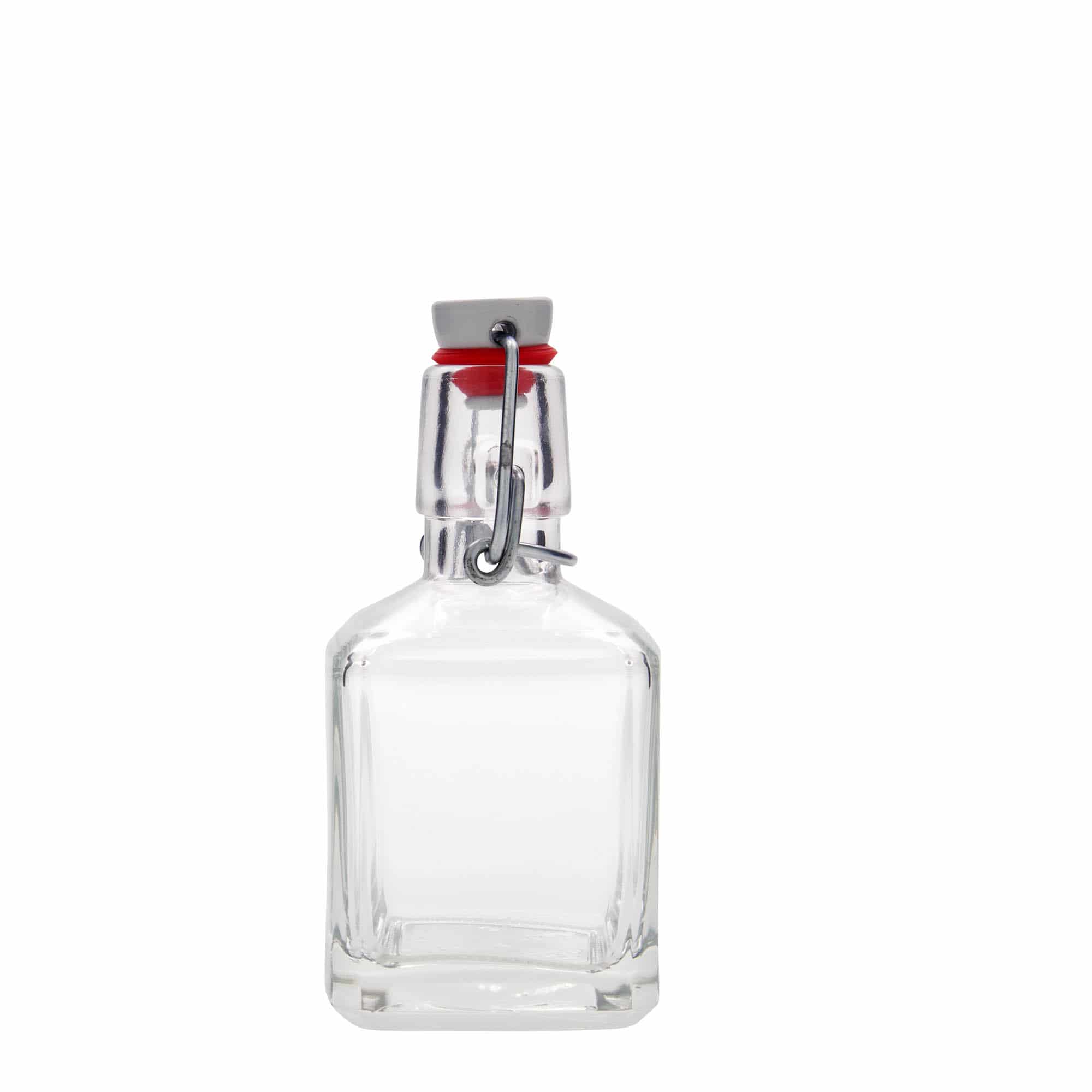 200 ml стъклена бутилка „Kubica“, квадратна, затваряне: тапа с клипс