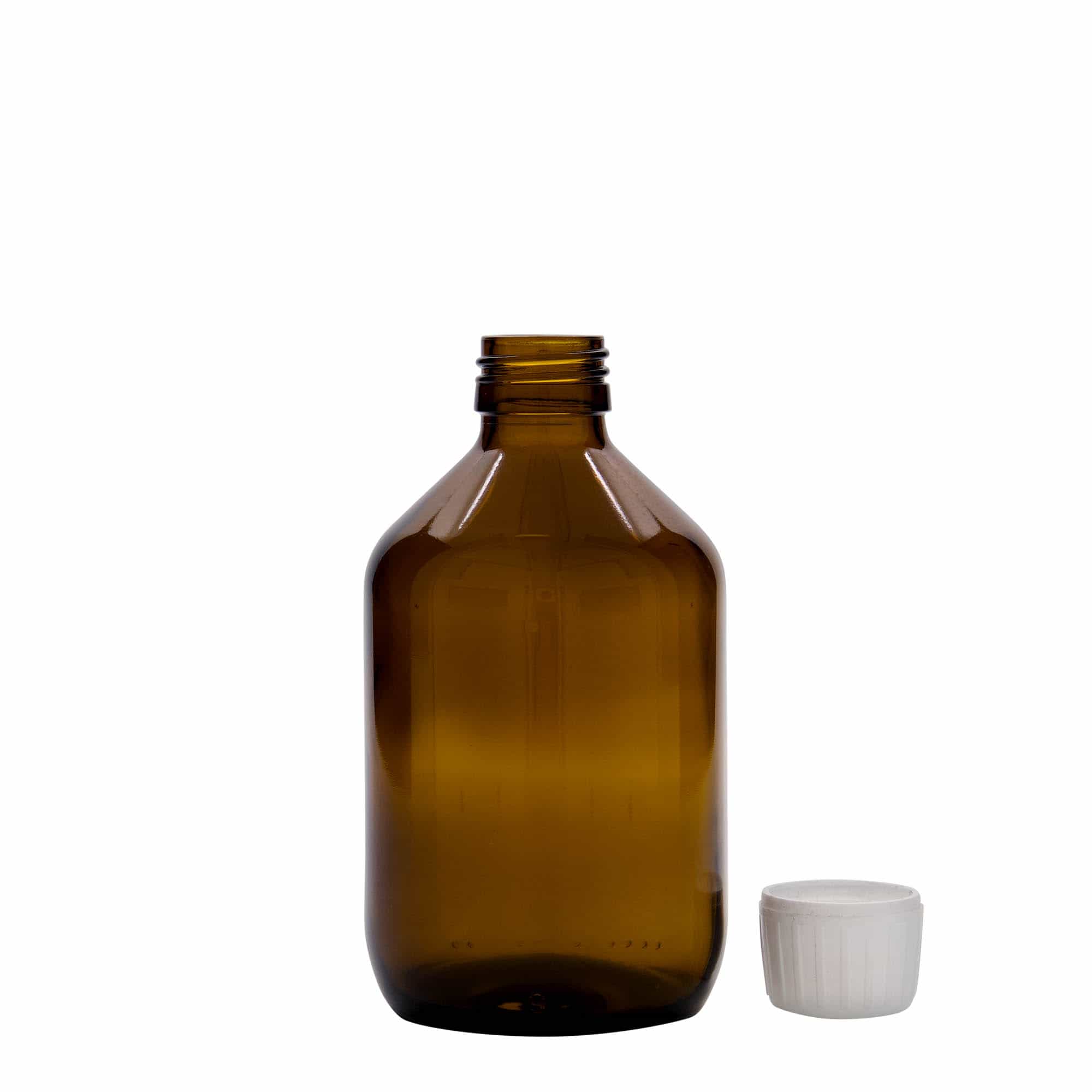 300 ml бутилка за лекарства, кафява, стъклена, затваряне: капачка PP 28