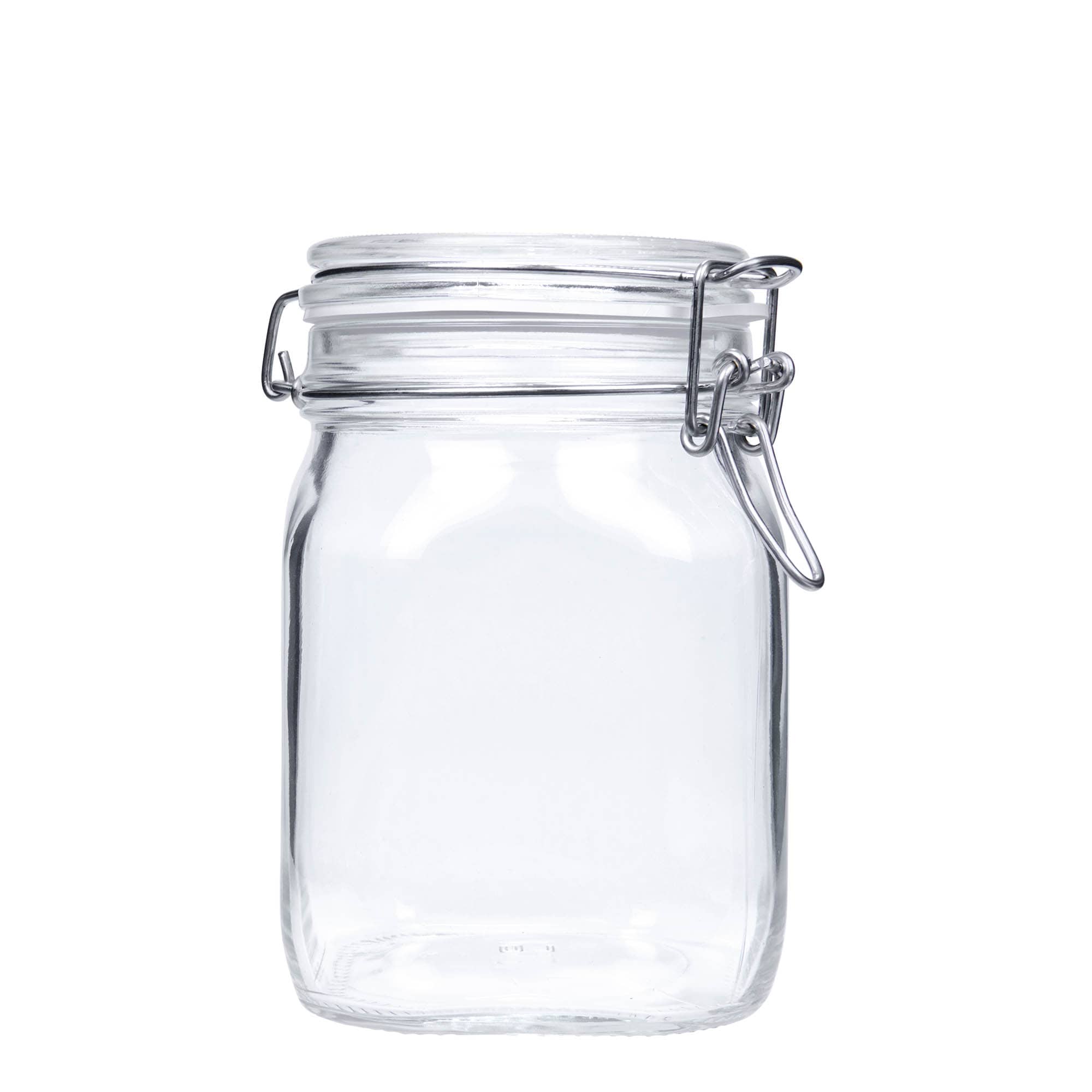 1.000 ml стъклен буркан с телена скоба 'Fido', квадратен, отвор: затваряне с телена скоба