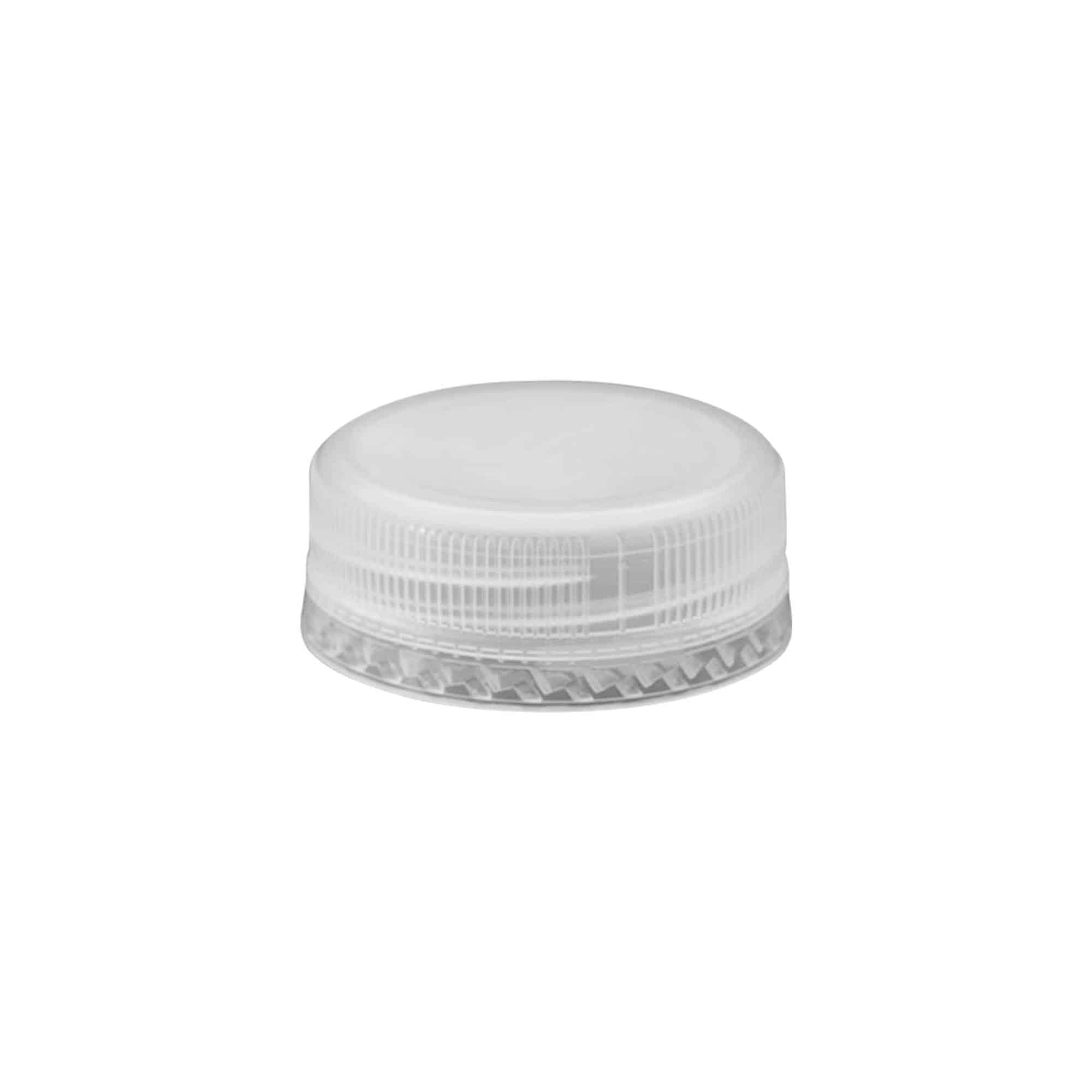 Винтова капачка двустартова резба, PE пластмаса, бяла, за затваряне: PET 38 mm