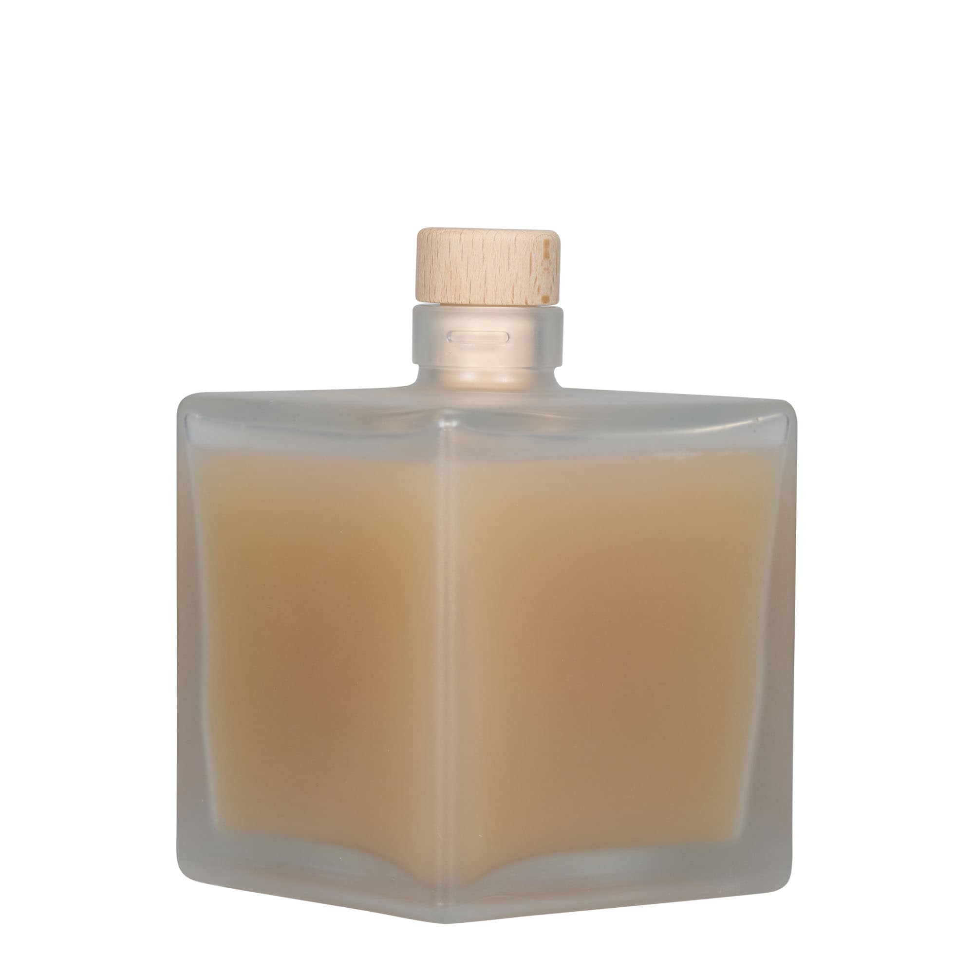 500 ml стъклена бутилка „Cube“, квадратна, със заскрежен ефект, затваряне: коркова тапа