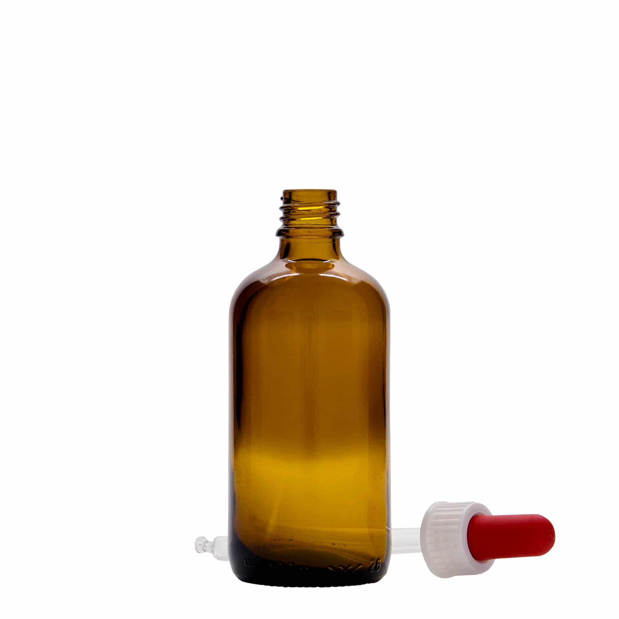 100 ml бутилка за лекарства с пипета, стъклена, червено-кафява, затваряне: винтова капачка с резба DIN 18