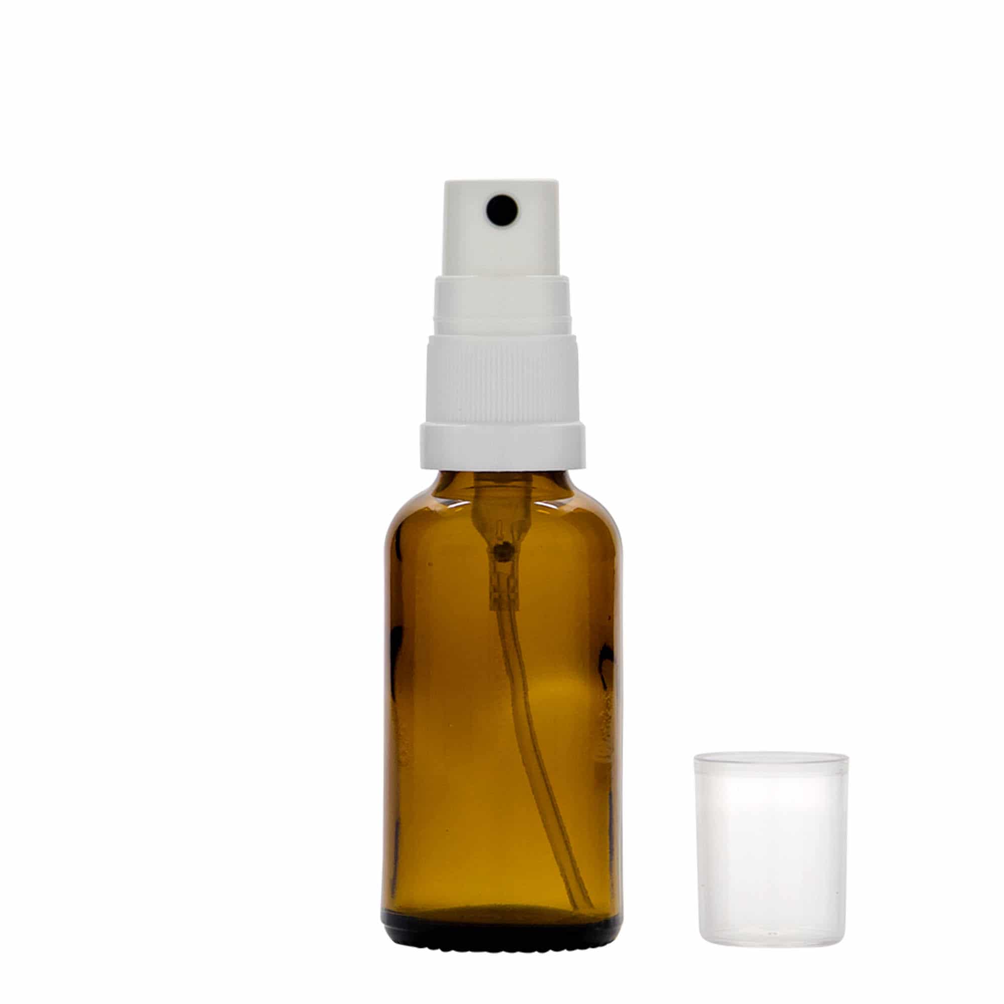 30 ml спрей бутилка за лекарства, стъклена, кафява, затваряне: винтова капачка с резба DIN 18