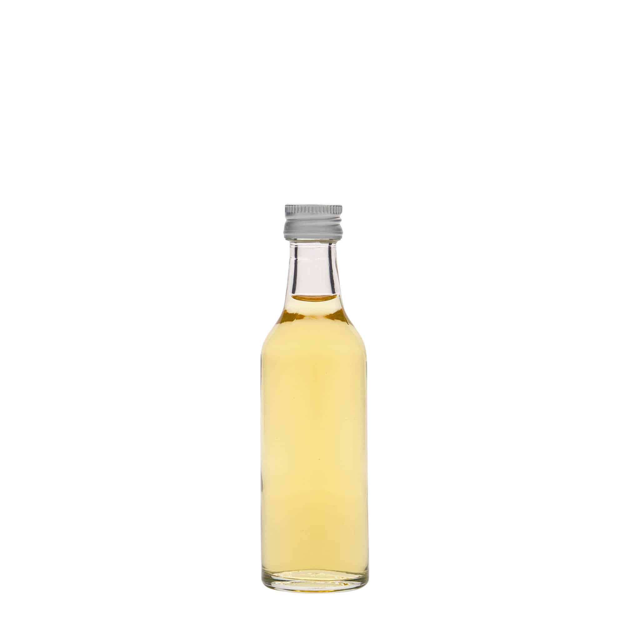 50 ml стъклена бутилка „Geradhals“, затваряне: капачка PP 28