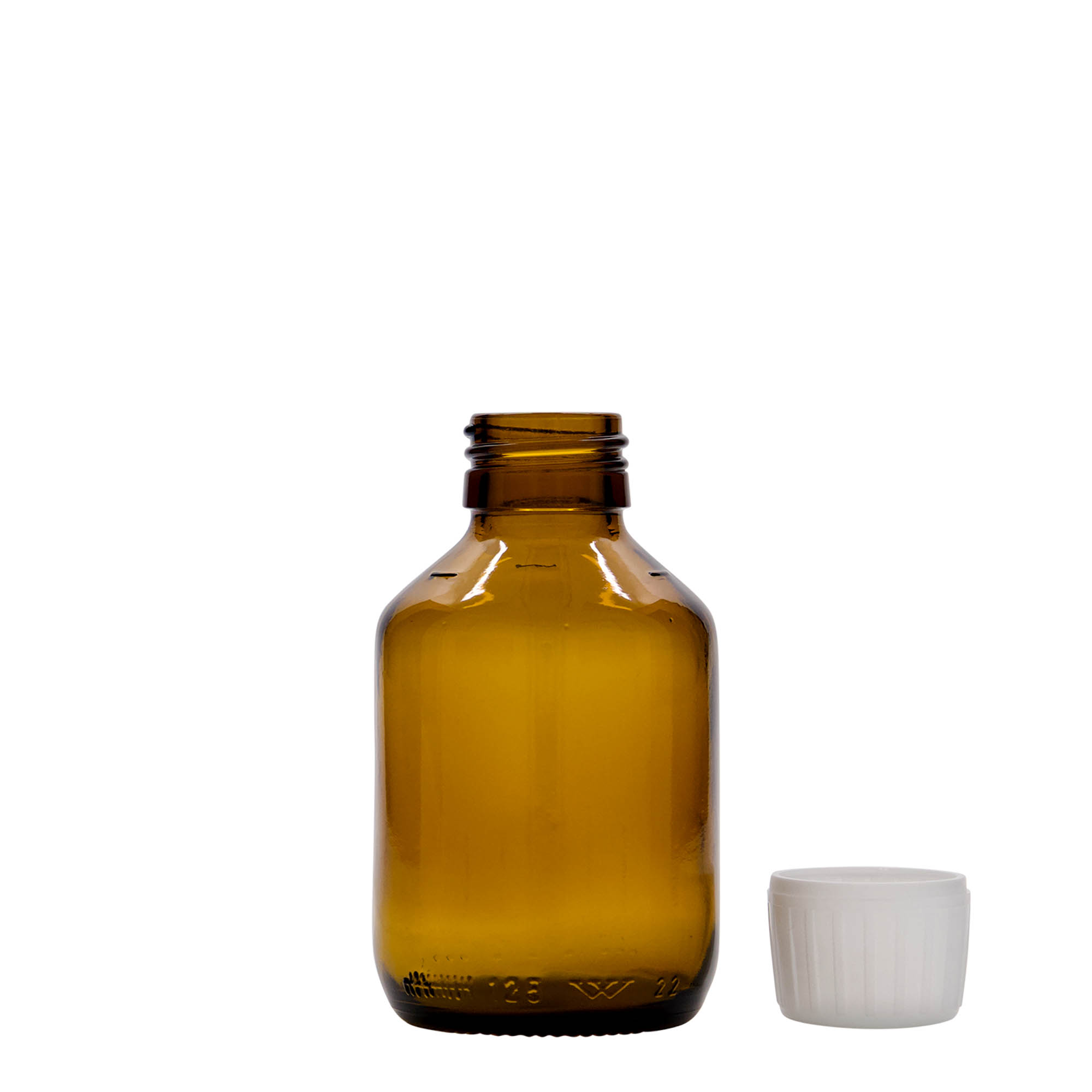 125 ml бутилка за лекарства, кафява, стъклена, затваряне: капачка PP 28
