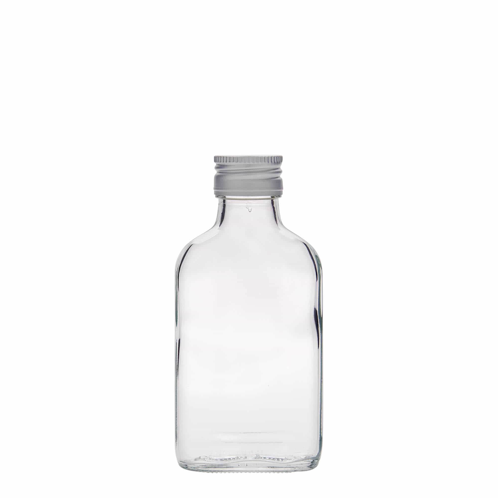 100 ml джобна бутилка, правоъгълна, стъклена, затваряне: капачка PP 28
