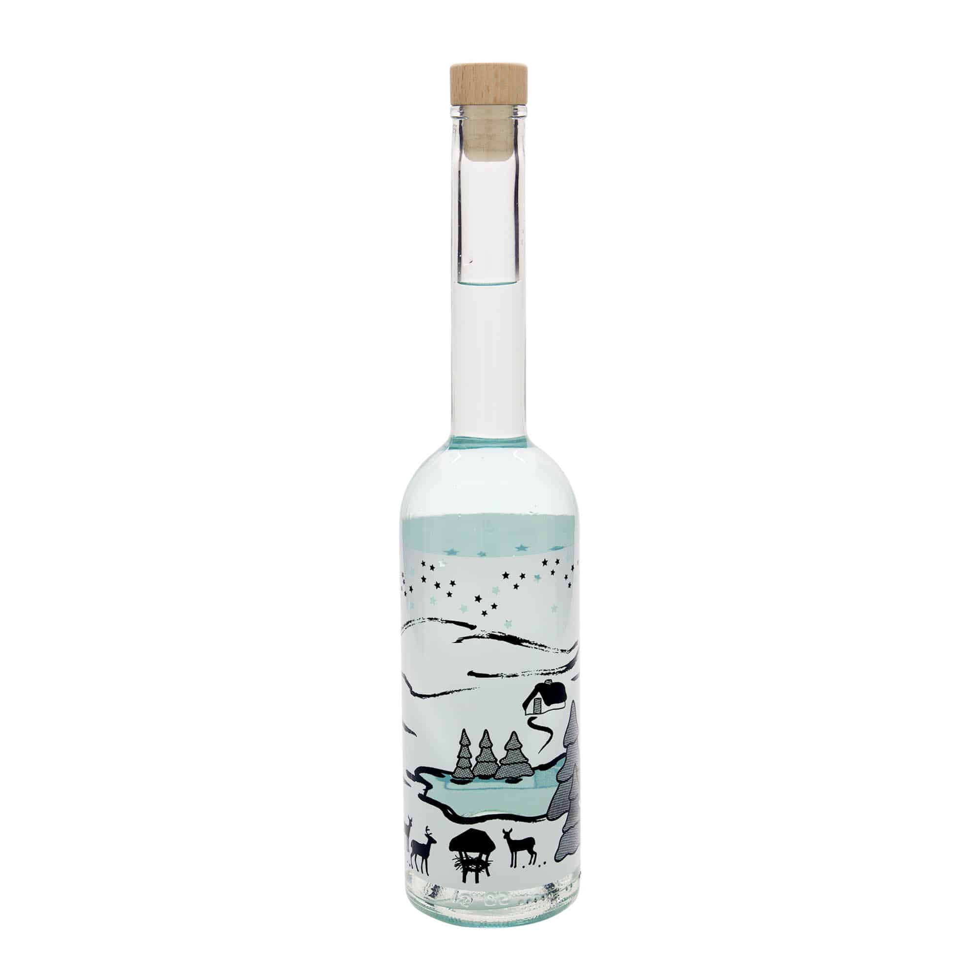 500 ml стъклена бутилка „Опера“, мотив: бяла зимна приказка, затваряне: коркова тапа