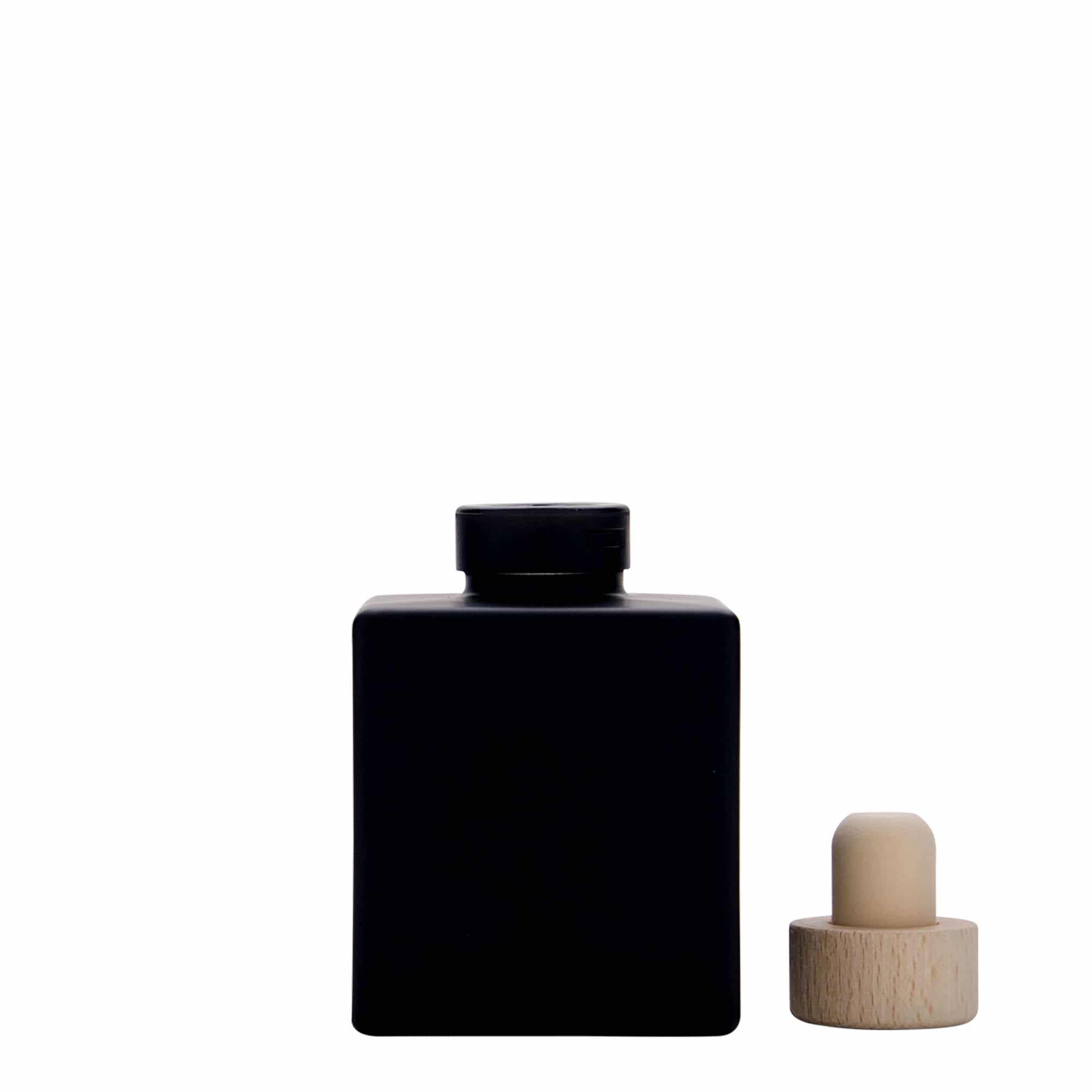 100 ml стъклена бутилка „Cube“, квадратна, черна, затваряне: коркова тапа