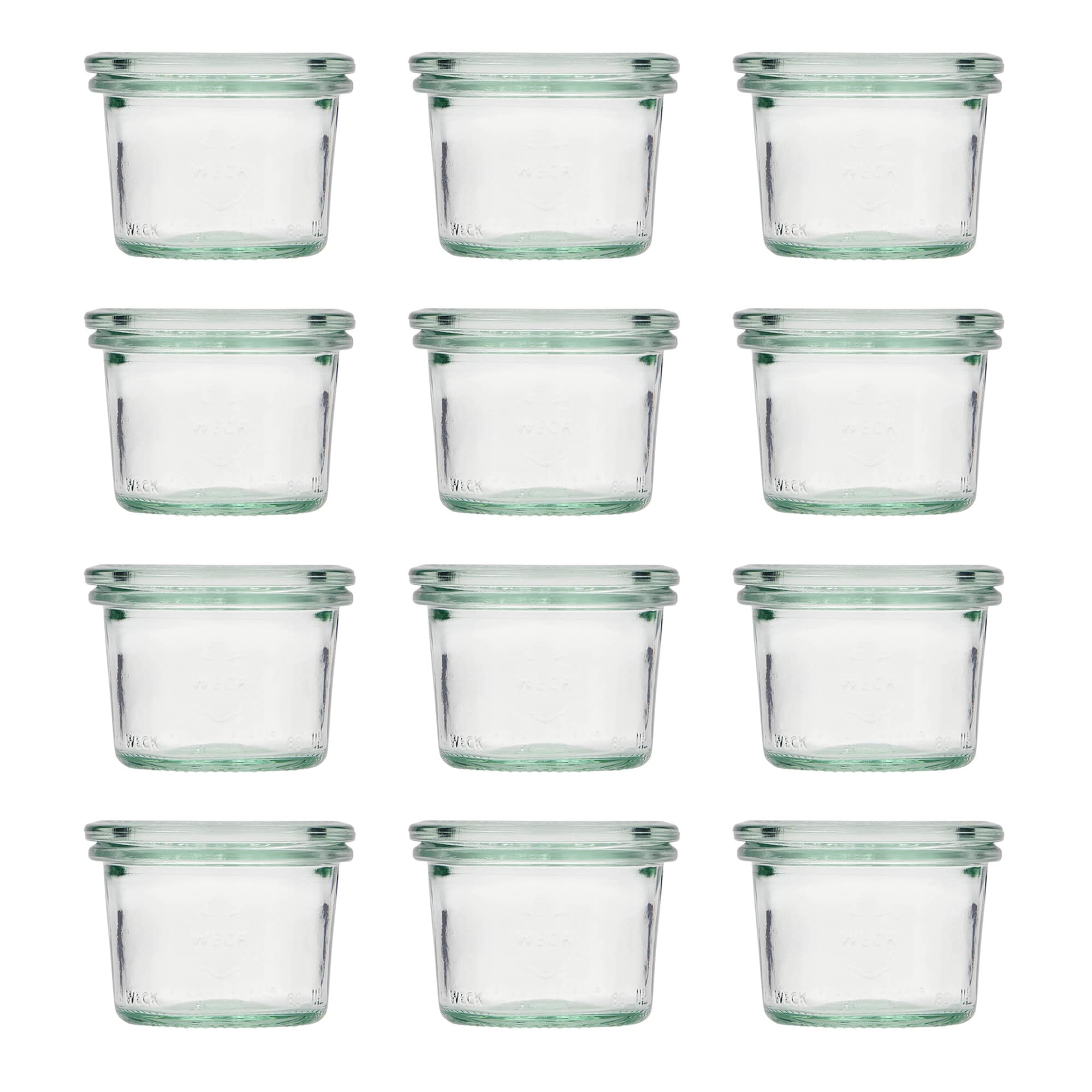 12x 80 ml стъклен буркан WECK с широко гърло със стъклен капак RR 60