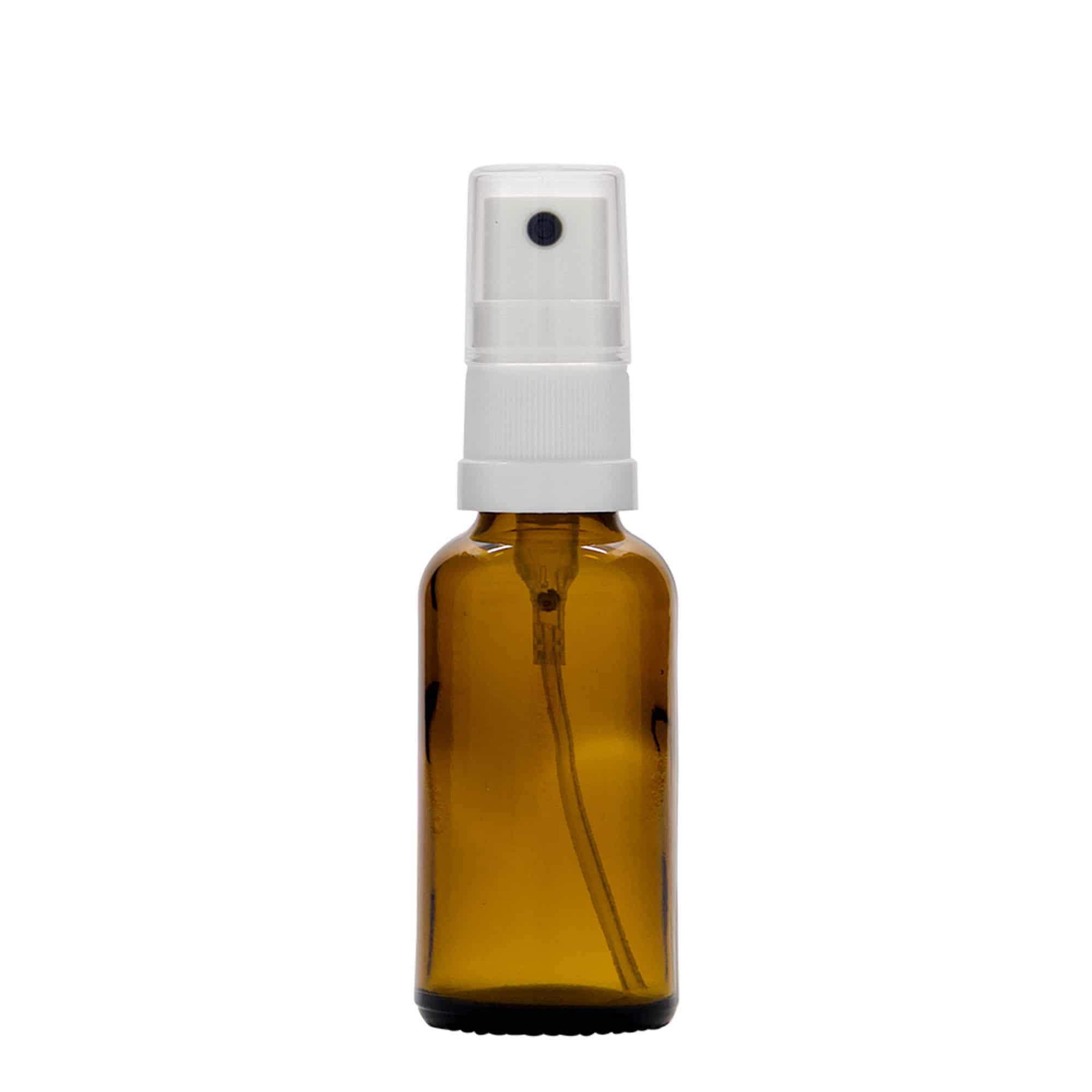30 ml спрей бутилка за лекарства, стъклена, кафява, затваряне: винтова капачка с резба DIN 18