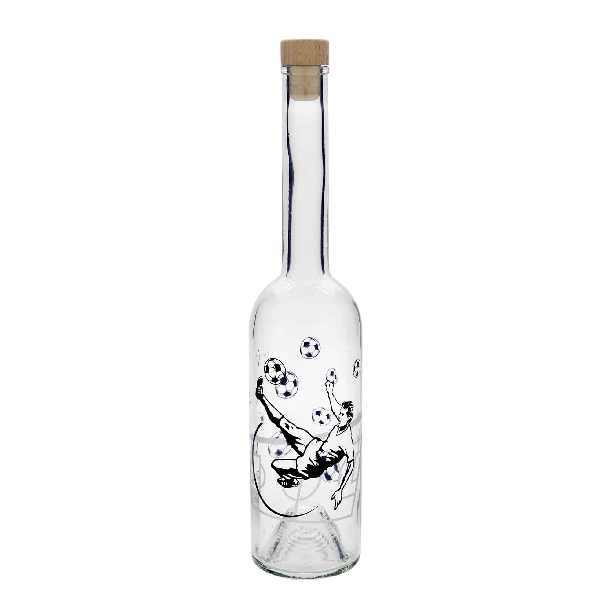 500 ml стъклена бутилка „Опера“, мотив: футболист, затваряне: коркова тапа