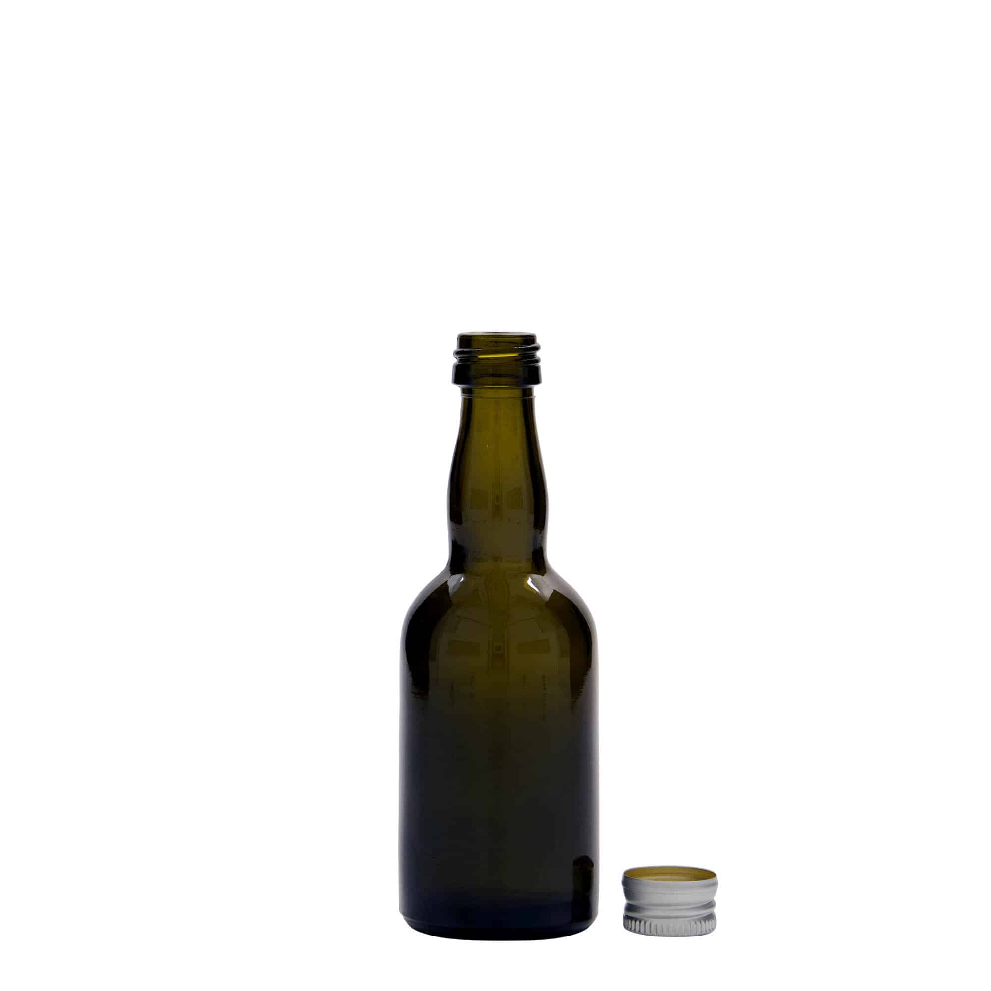 50 ml стъклена бутилка „Proba“, антично зелено, затваряне: капачка PP 18