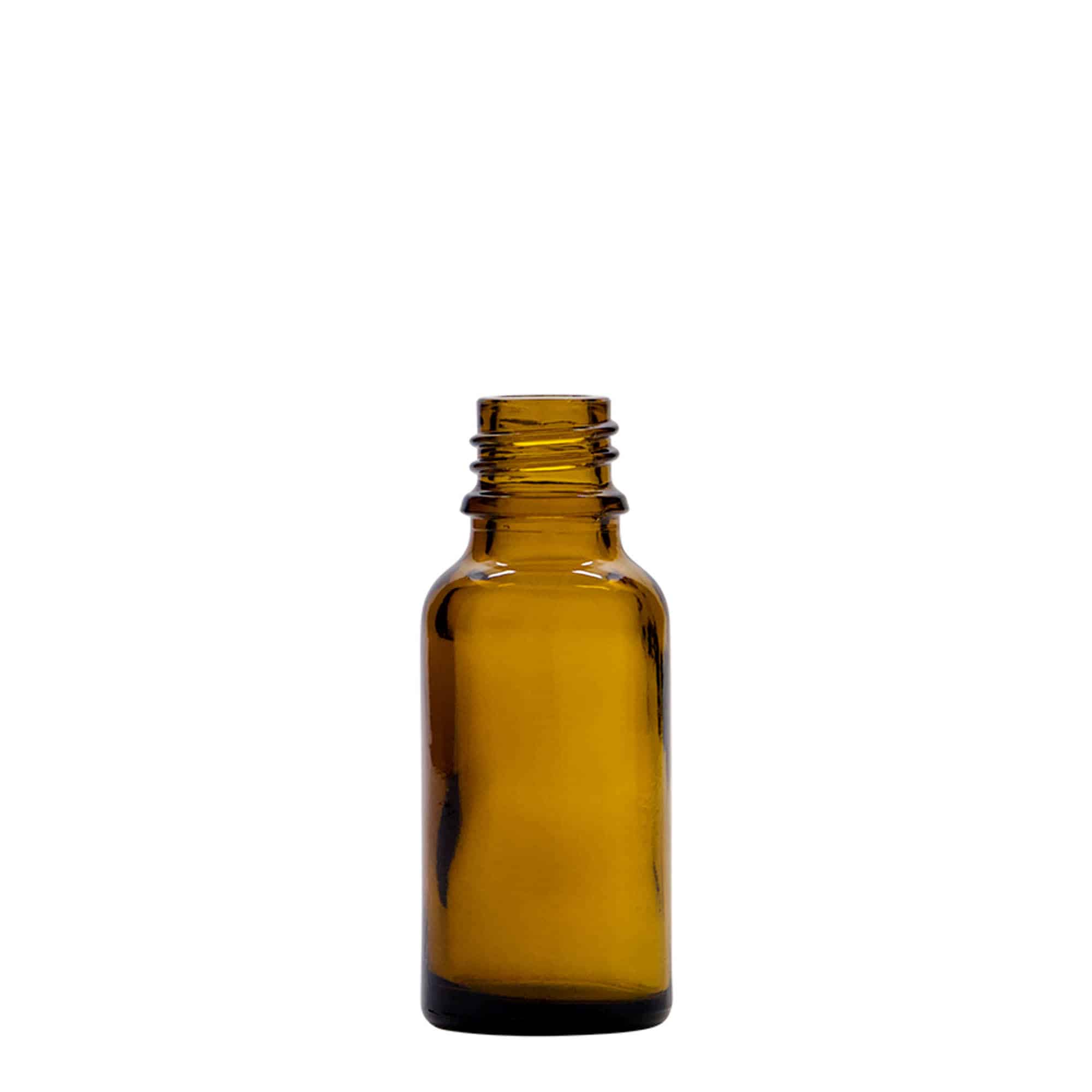 20 ml спрей бутилка за лекарства, стъклена, кафява, затваряне: винтова капачка с резба DIN 18