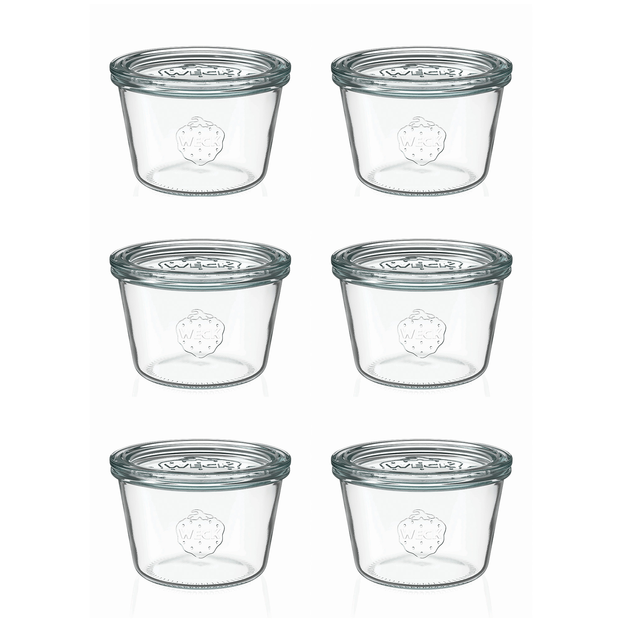 6x 370 ml стъклен буркан WECK с широко гърло със стъклен капак RR 100