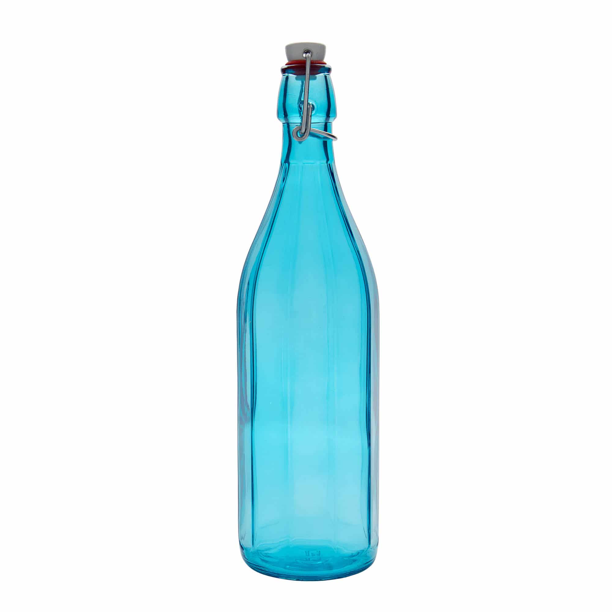 1000 ml стъклена бутилка „Оксфорд“, десетоъгълна, лазурно синя, затваряне: тапа с клипс