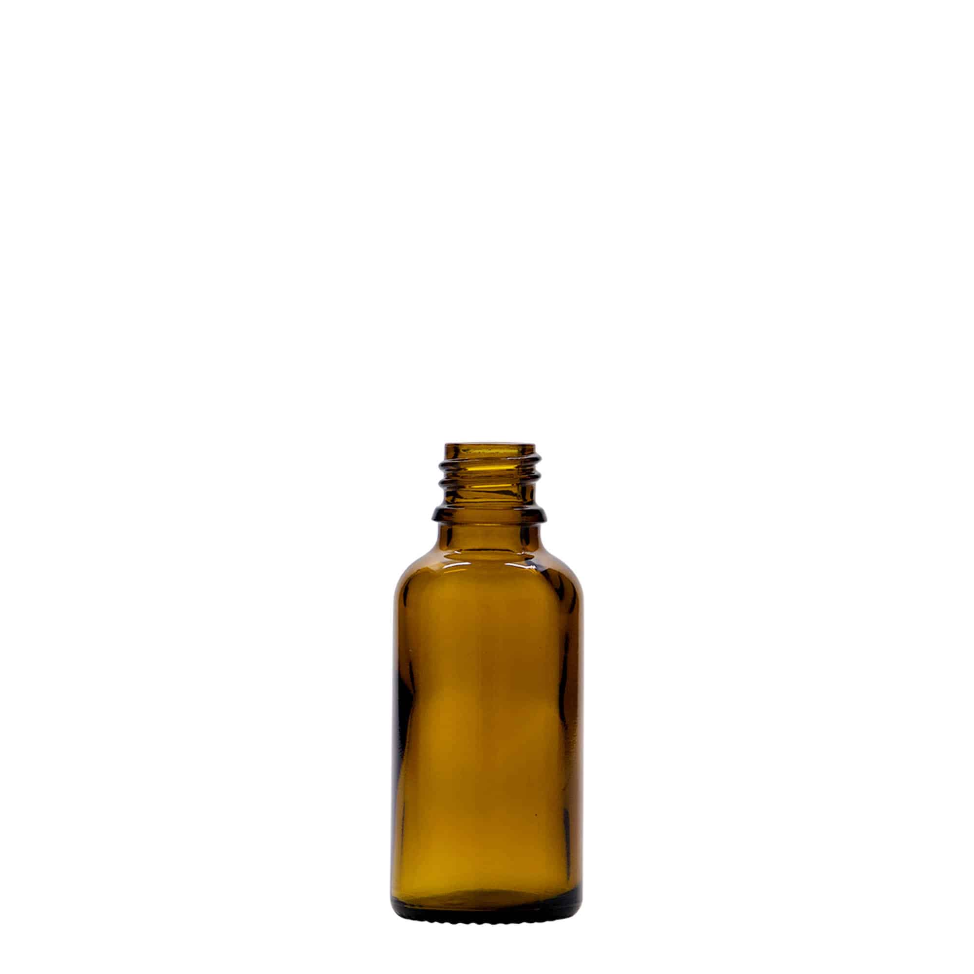 30 ml бутилка за лекарства, стъклена, кафява, затваряне: винтова капачка с резба DIN 18 30 ml бутилка за лекарства, стъклена, кафява, затваряне: винтова капачка с резба DIN 18