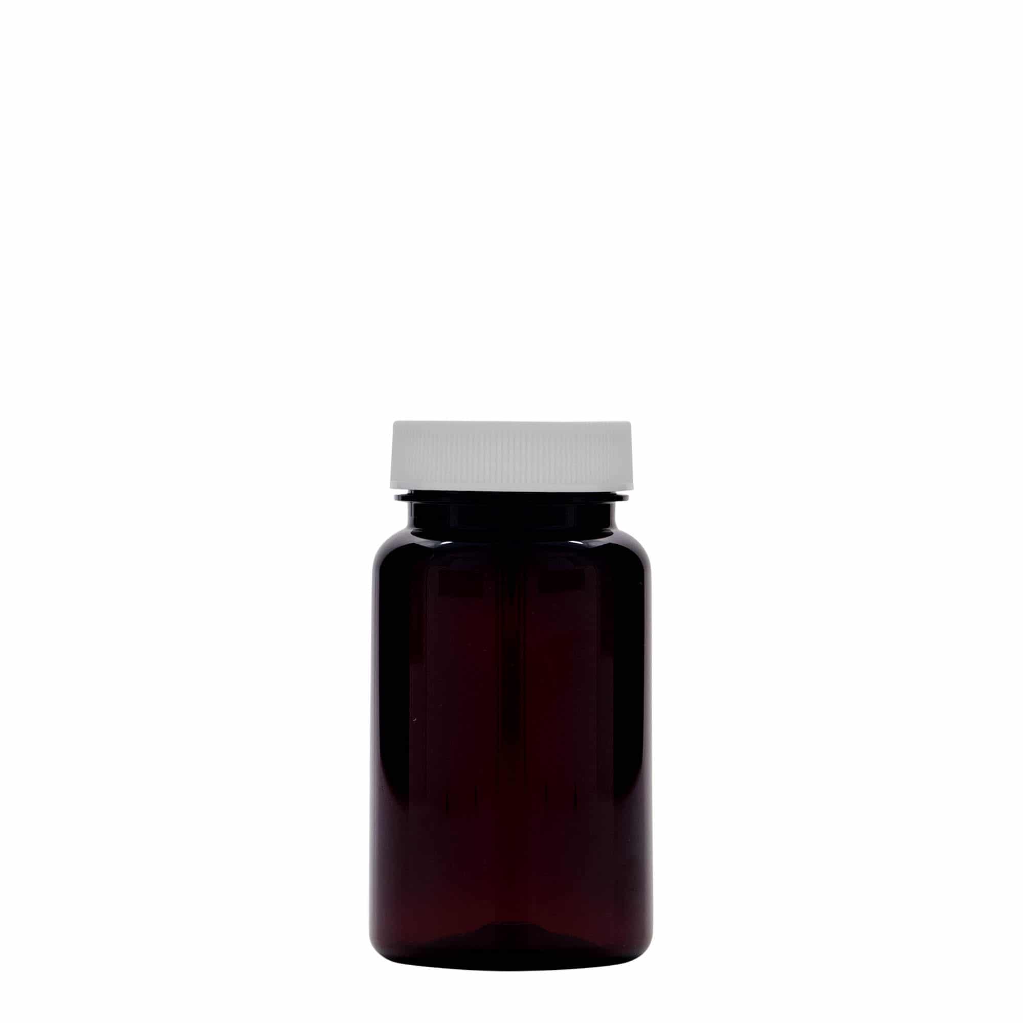 100 ml PET буркан за лекарства, пластмасов, кафяв, затваряне: винтова капачка GPI 38/400
