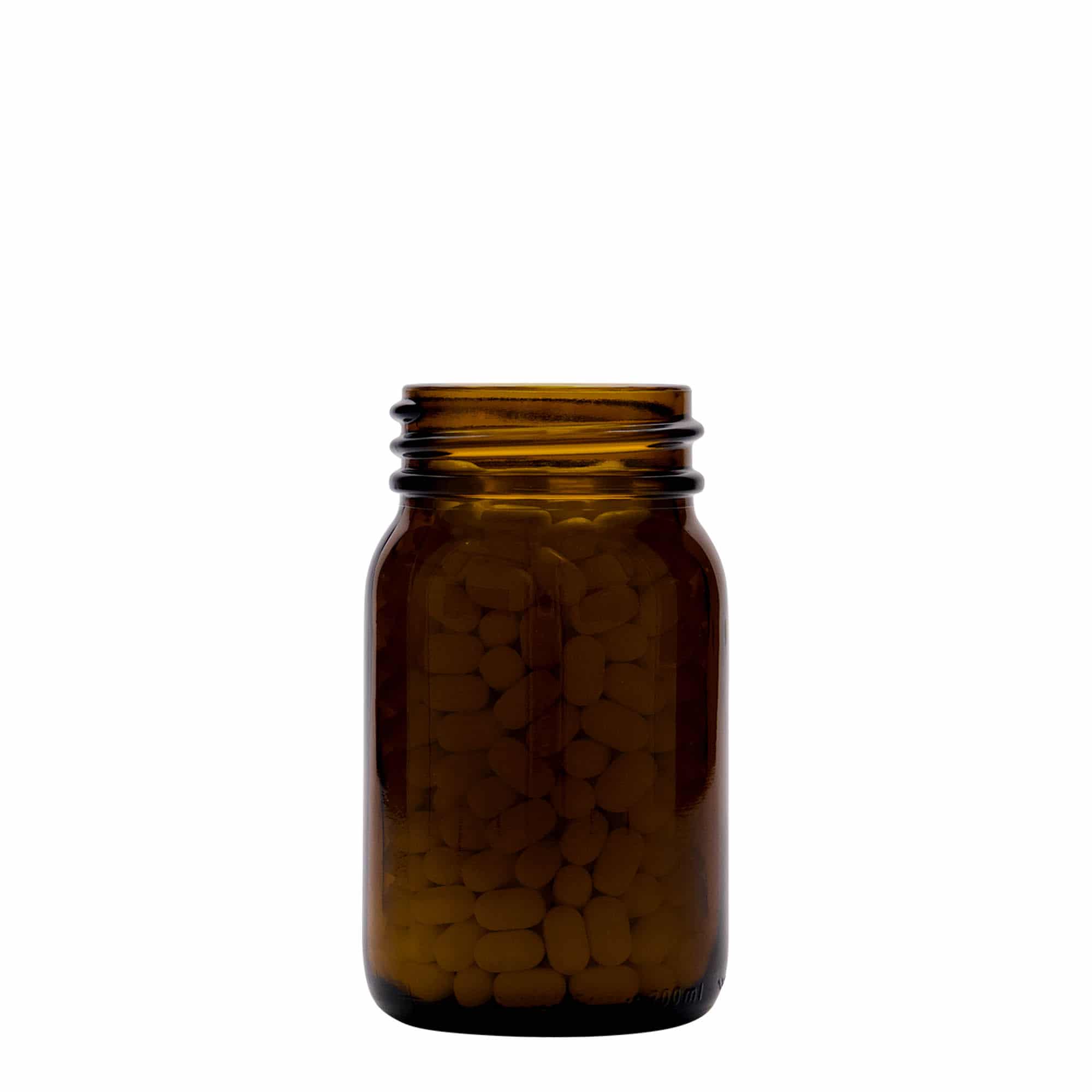 200 ml буркан с широко гърло, кафяв, затваряне: винтова капачка с резба DIN 55