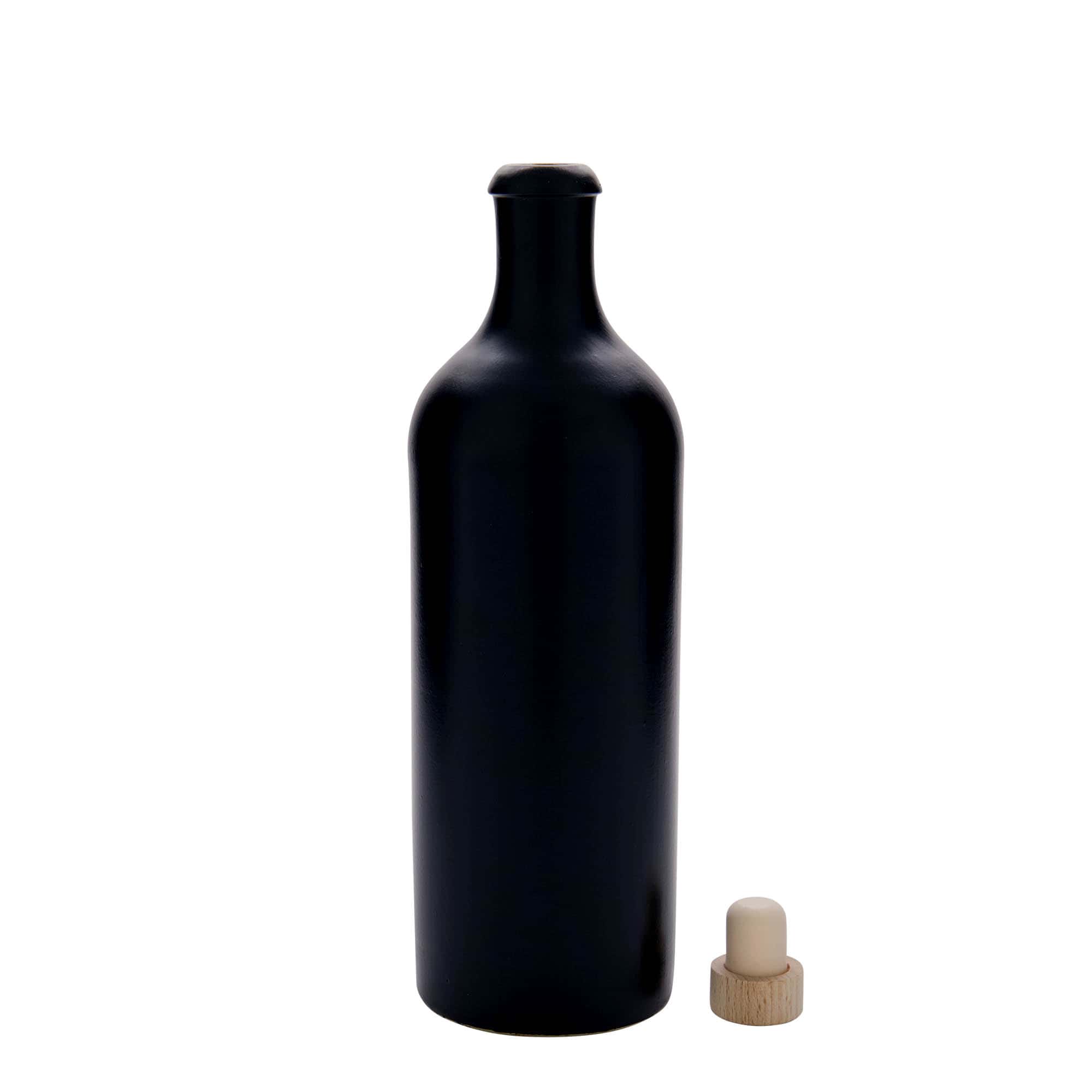 750 ml бутилка, каменна керамика, черна, затваряне: коркова тапа