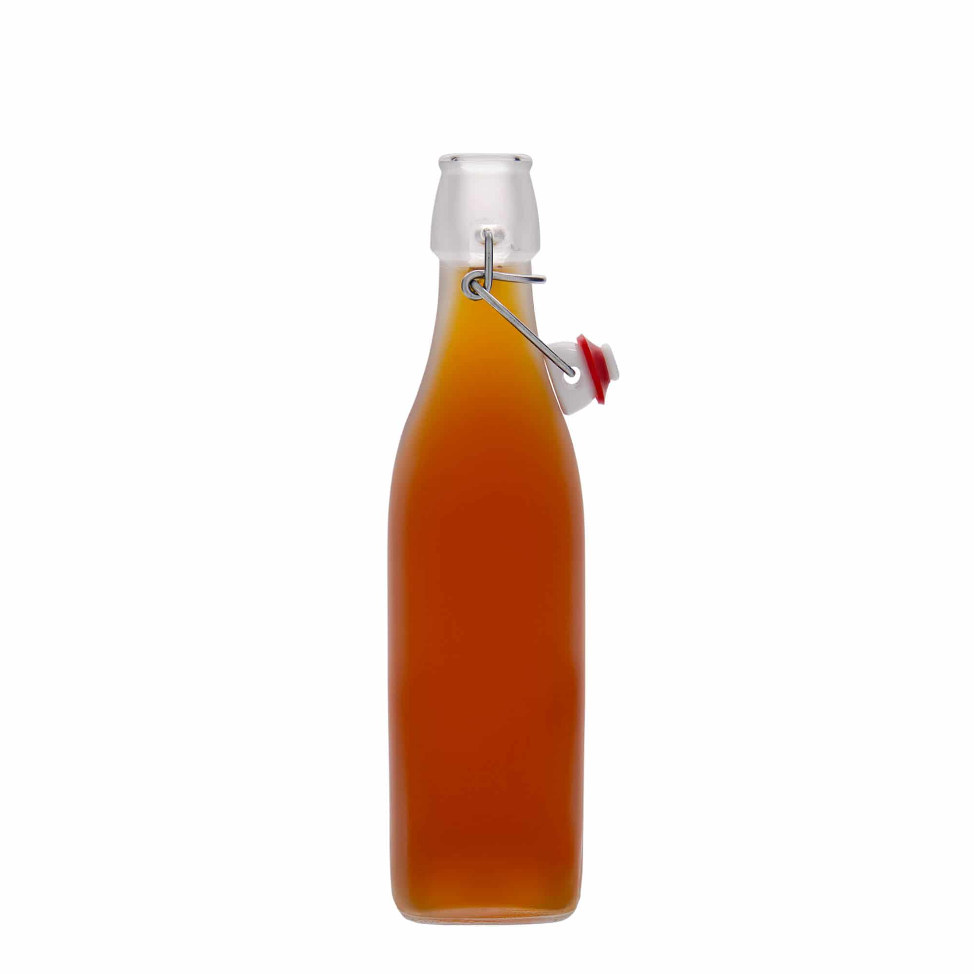 500 ml стъклена бутилка „Swing“, квадратна, бяла, затваряне: тапа с клипс