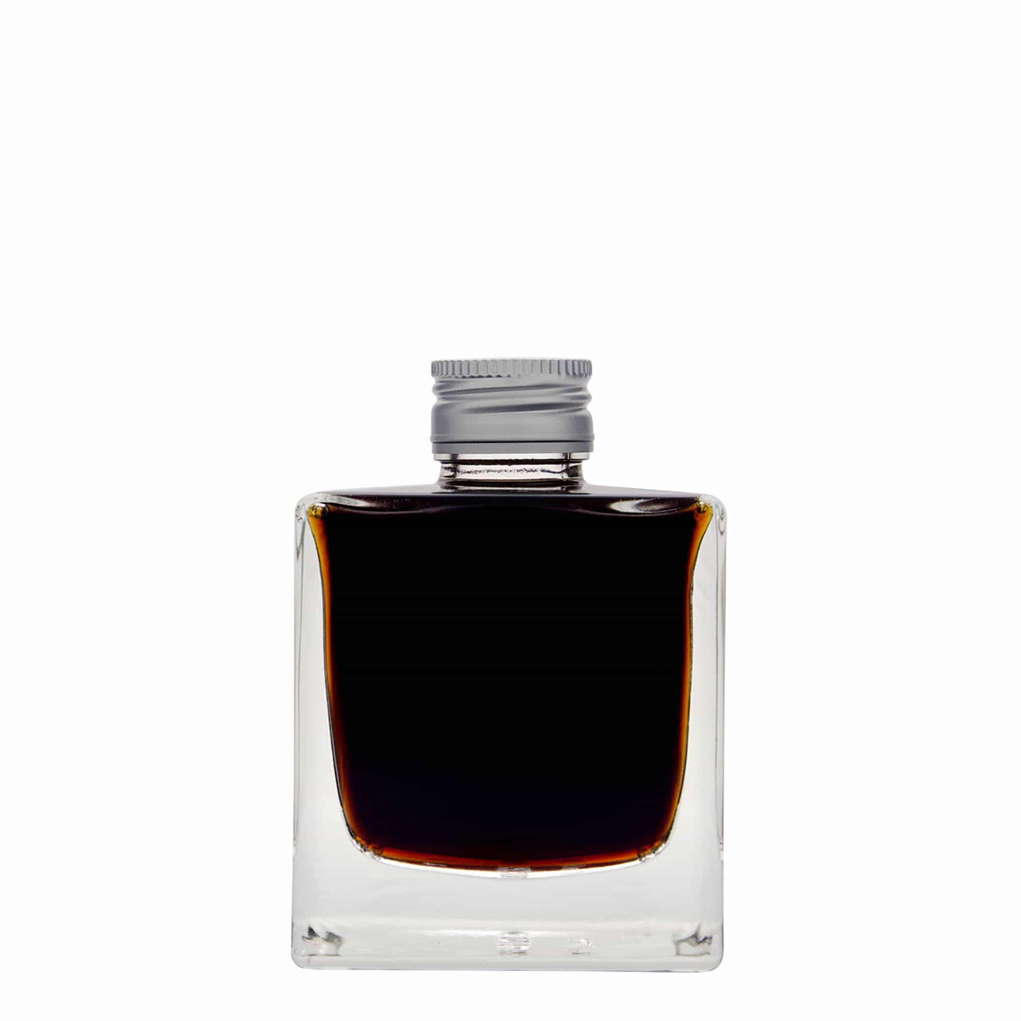 200 ml стъклена бутилка „Cube“, квадратна, затваряне: капачка PP 28