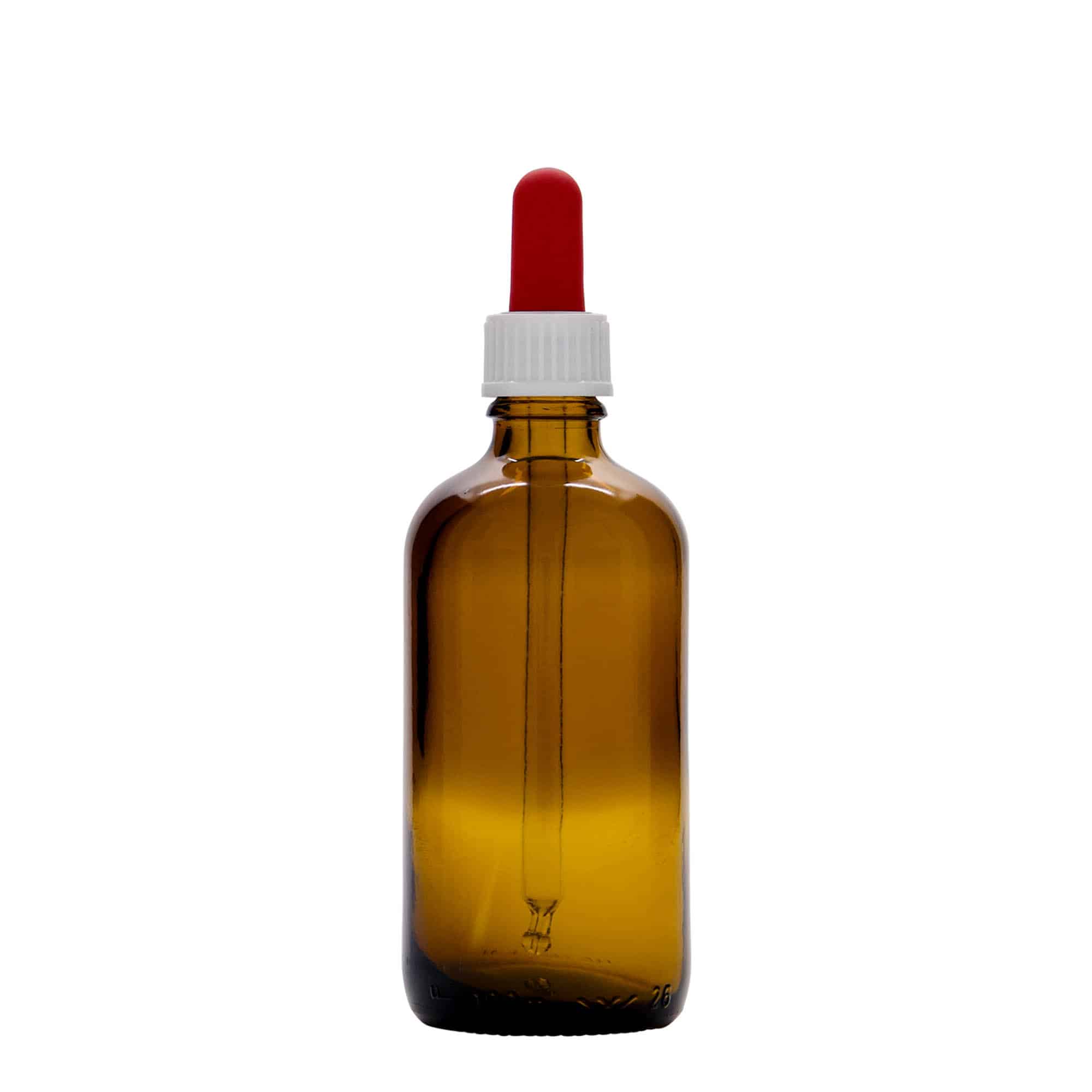100 ml бутилка за лекарства с пипета, стъклена, червено-кафява, затваряне: винтова капачка с резба DIN 18
