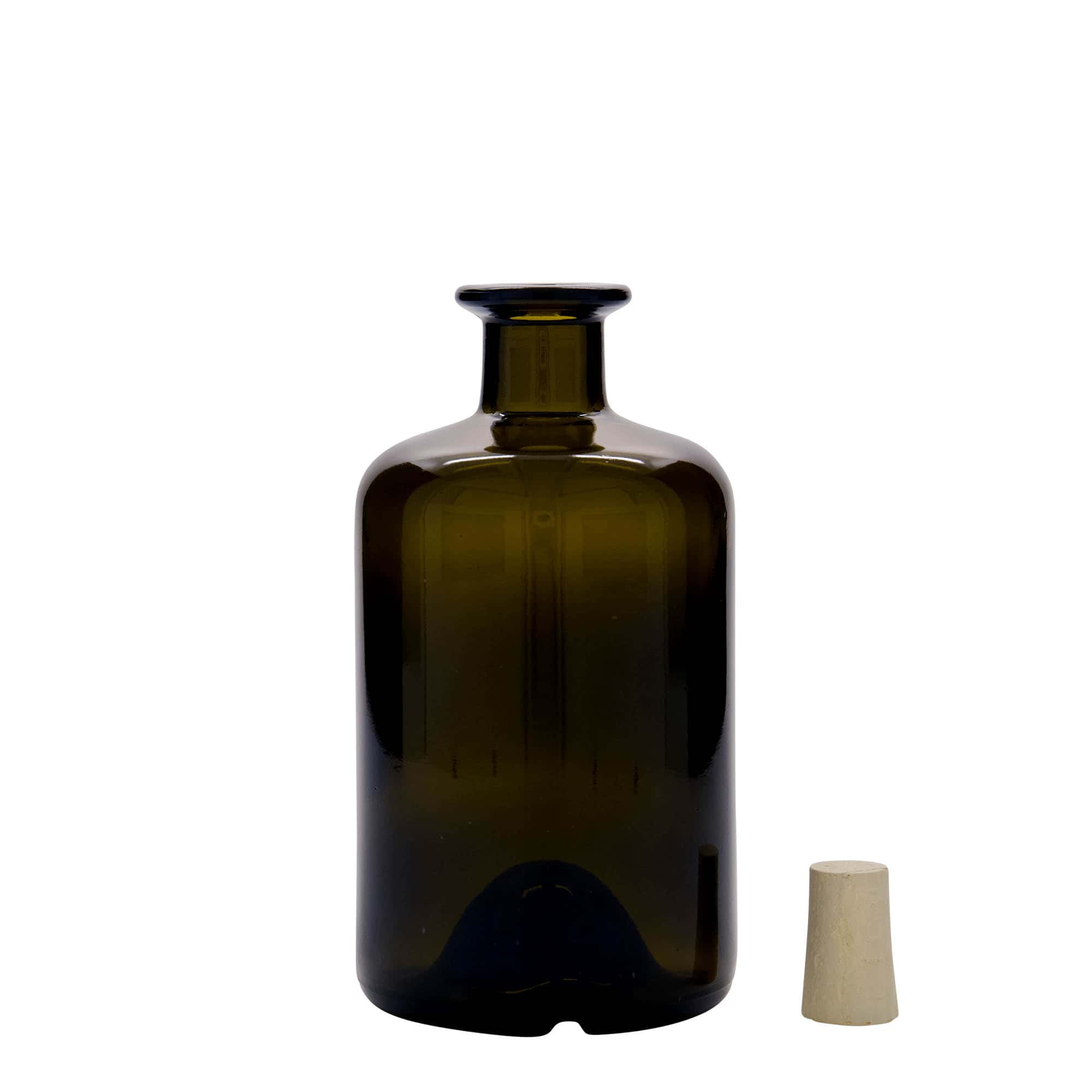 500 ml стъклена аптекарска бутилка, антично зелено, затваряне: коркова тапа
